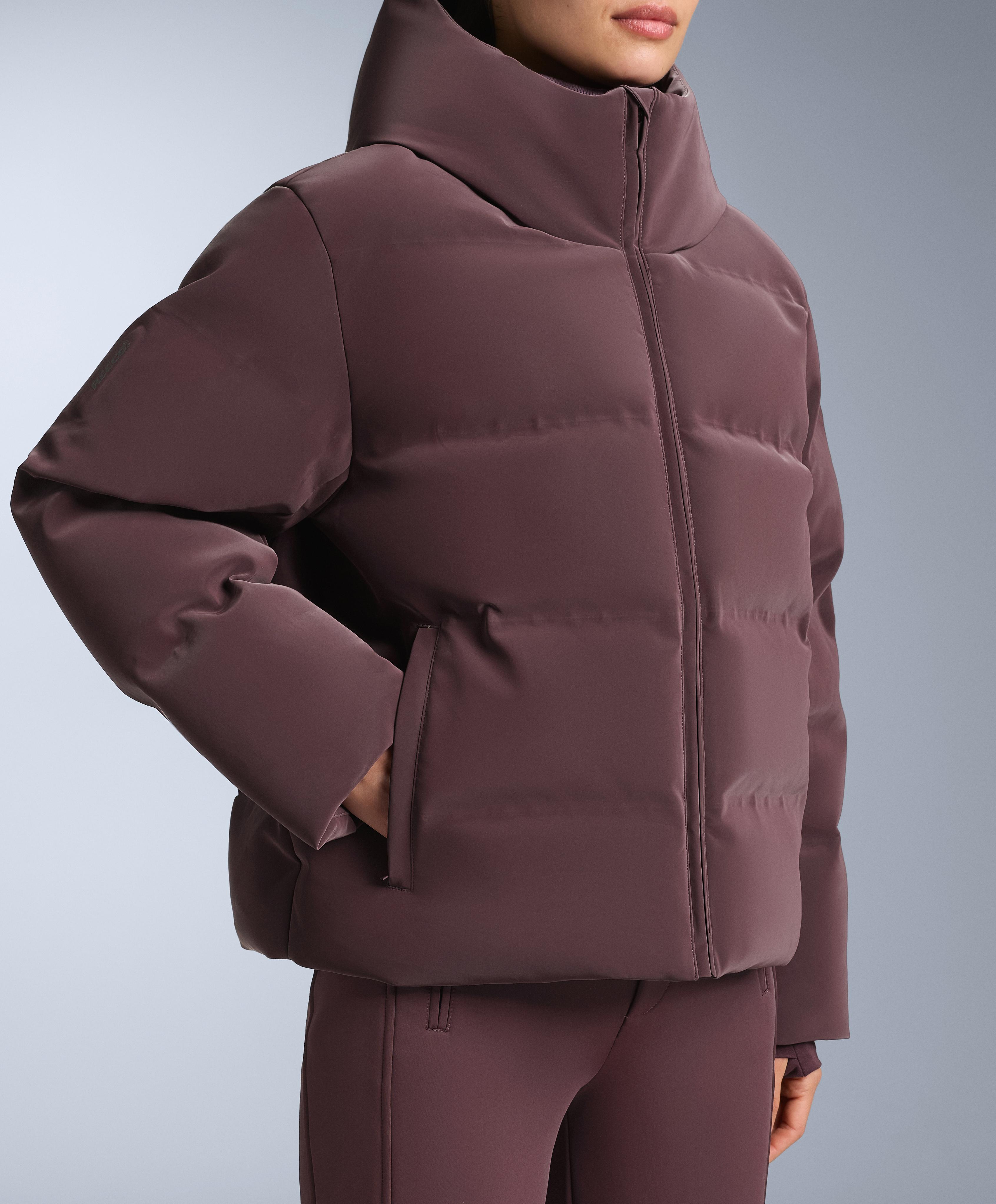 Satin padded jacket 80% down and 20% feather MINARDI PIUME SKI water-resistant — DARK WINE RED