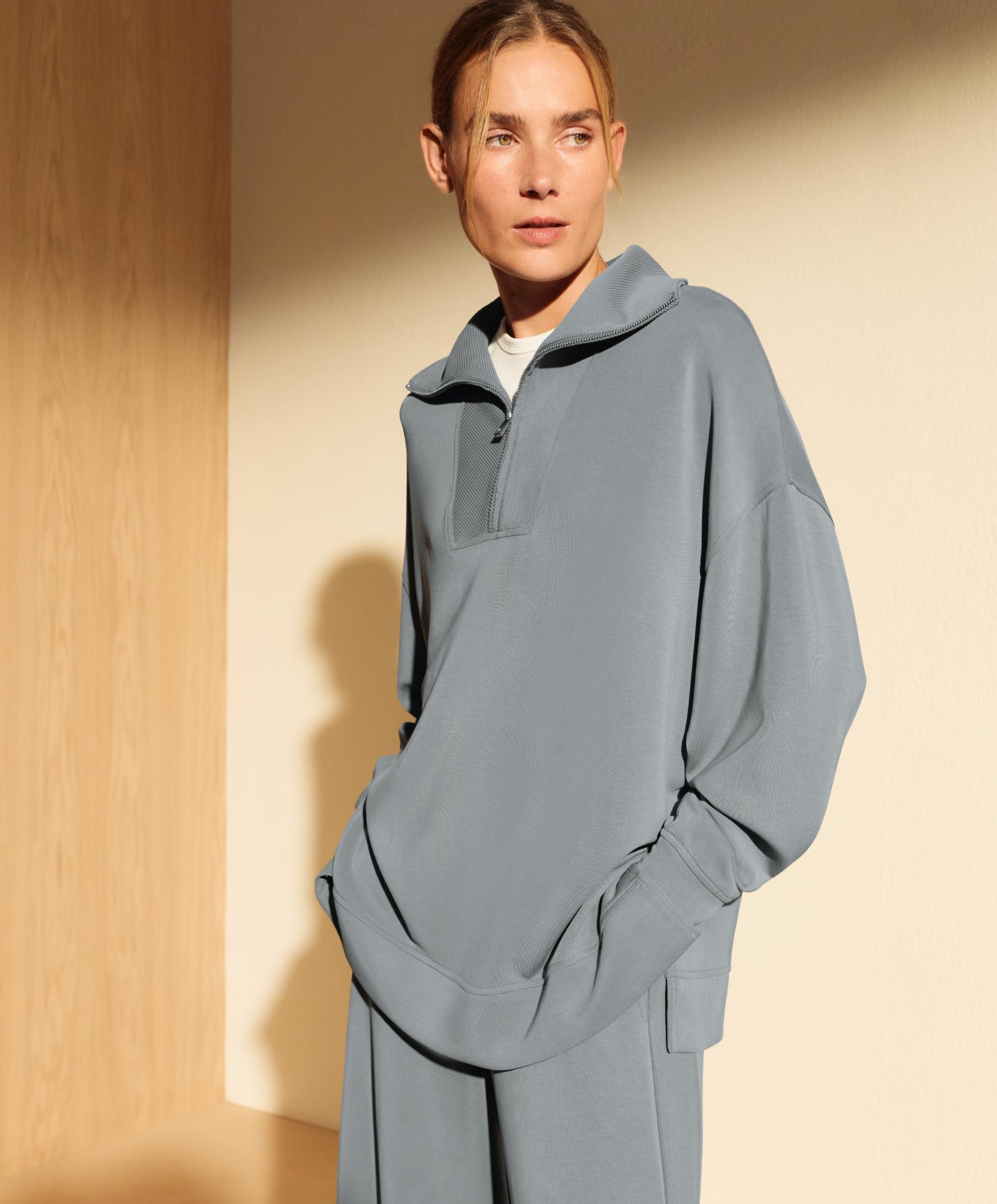 Long high neck sweatshirt with soft touch modal