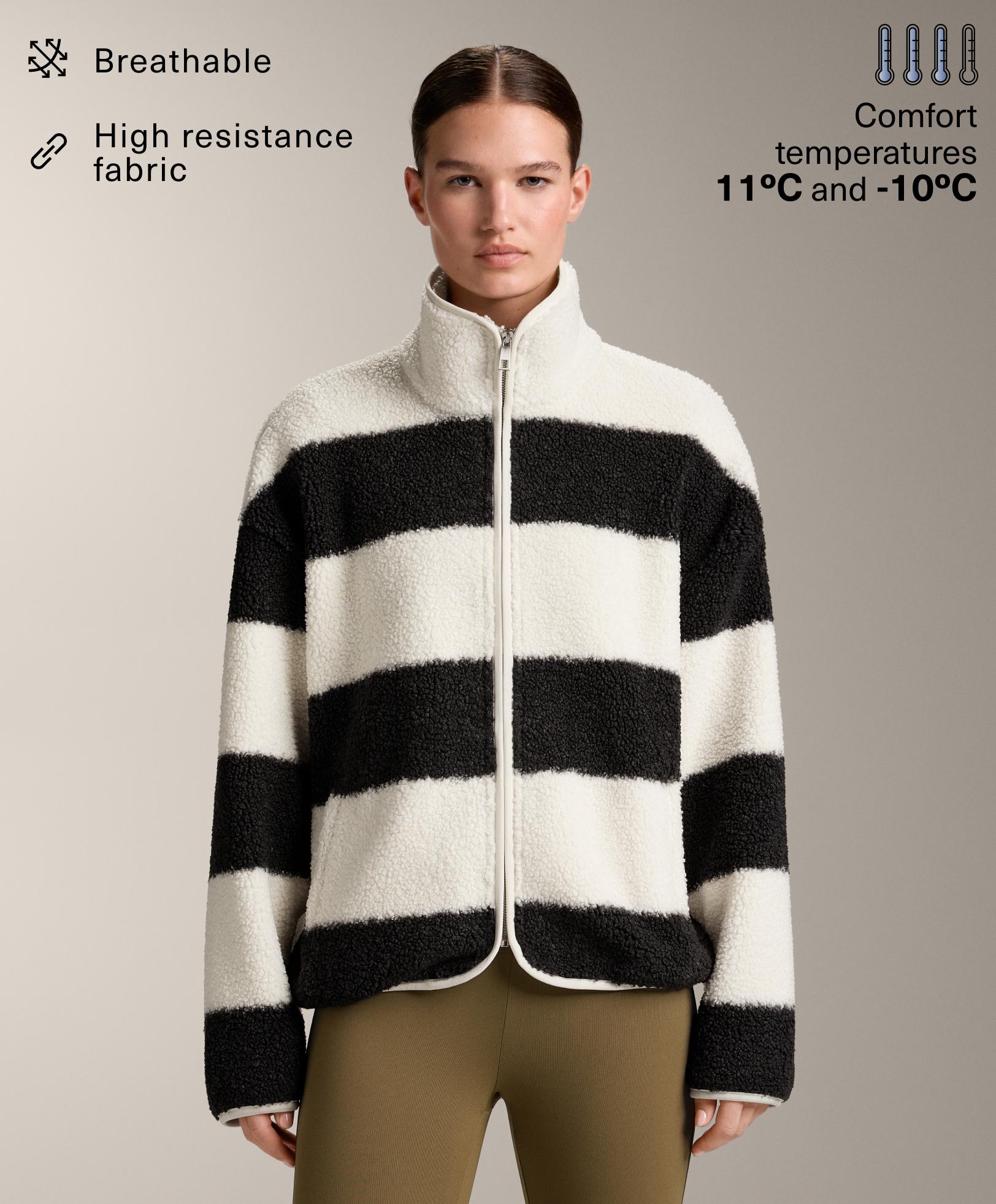 Striped faux-shearling bomber jacket — ECRU