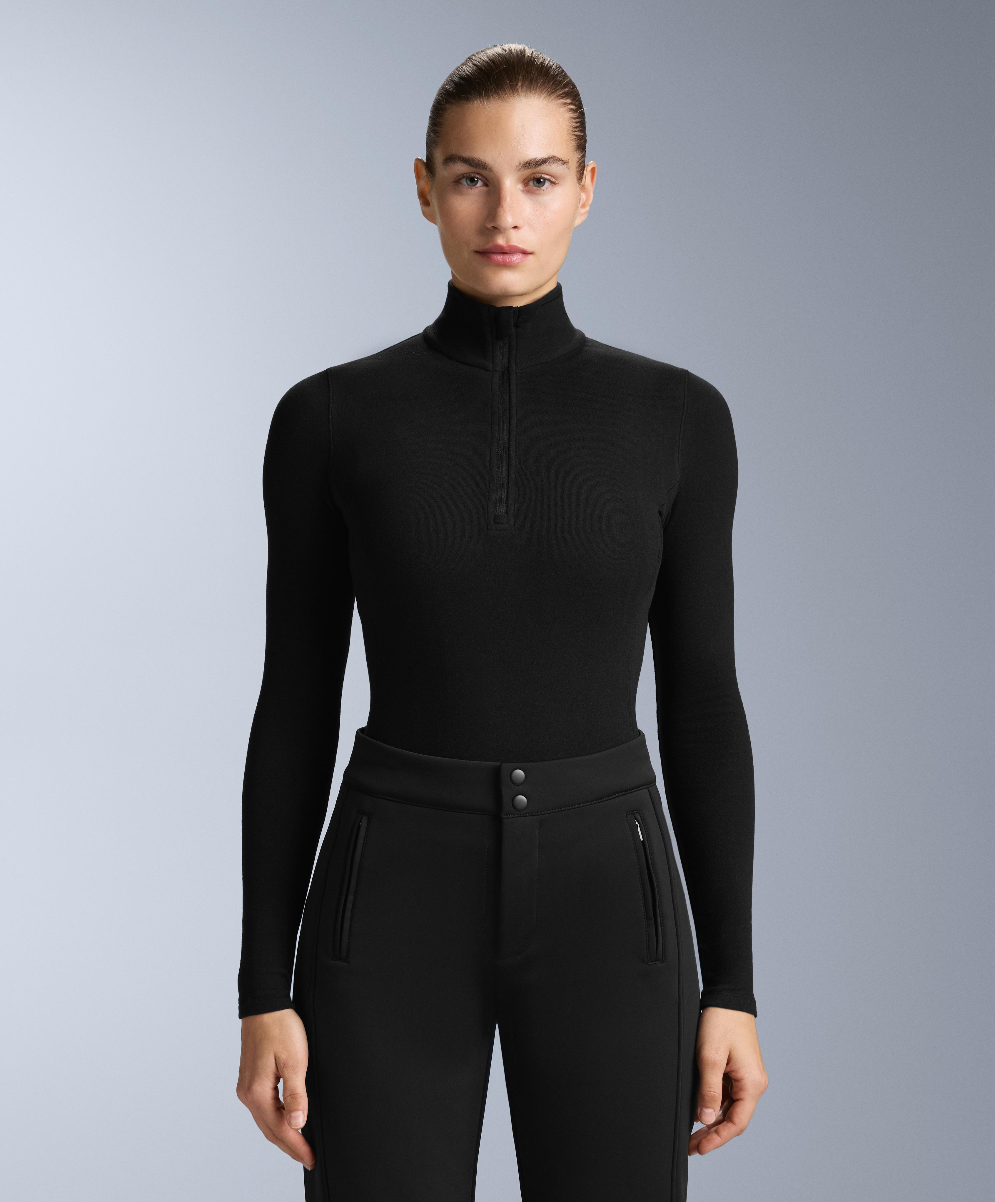 Half-zip polar thermal base layer T-shirt — BLACK