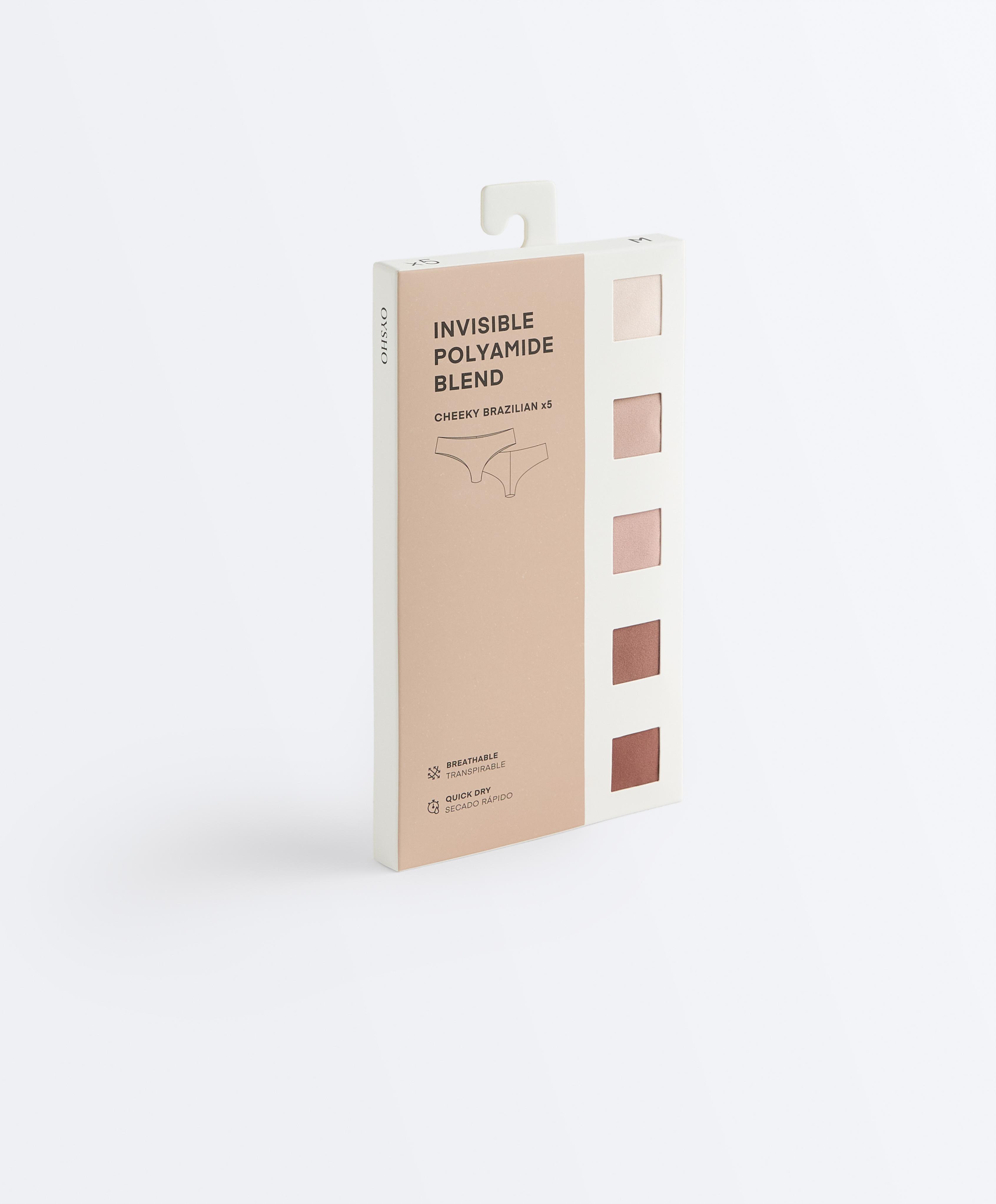 5 invisible polyamide blend Brazilian briefs — BEIGE