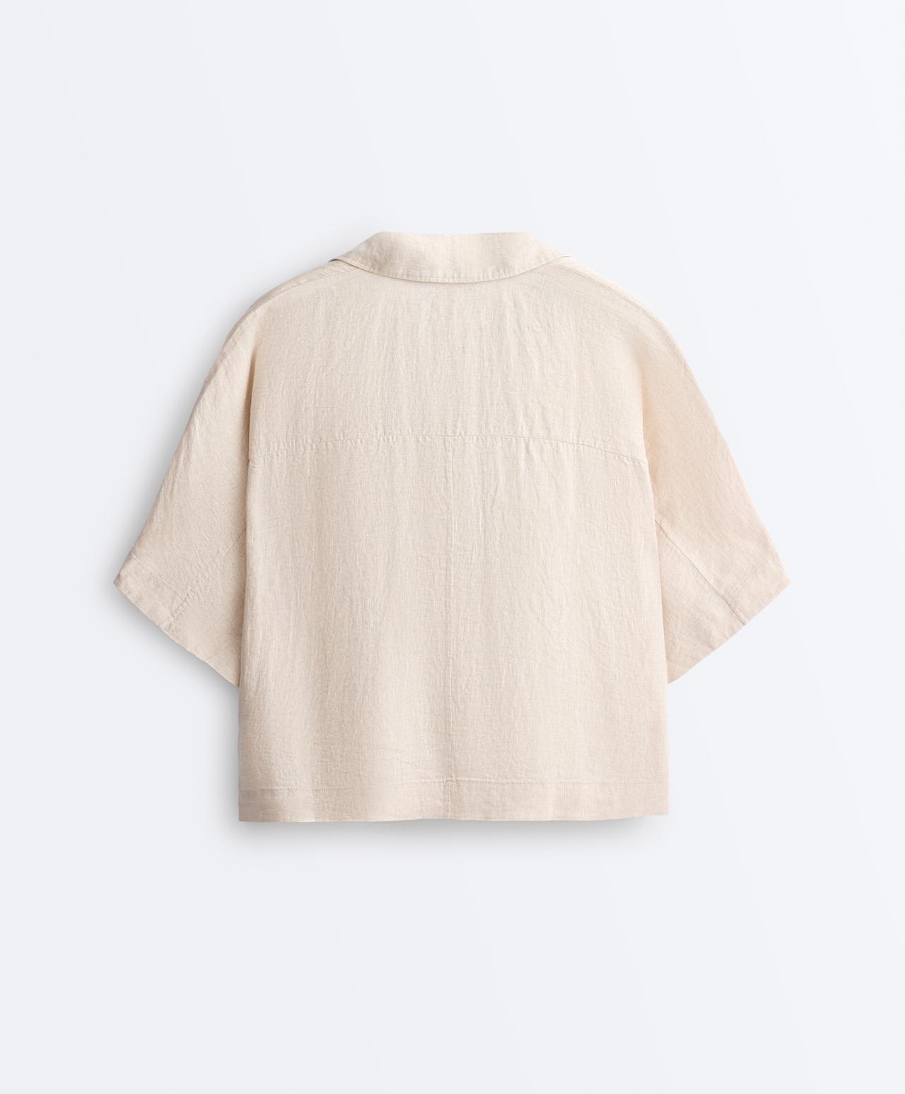Oversize 100% linen polo shirt — SAND MELANGE