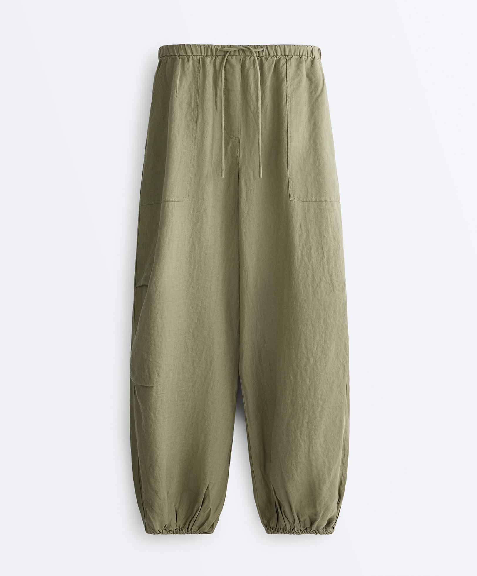 100% linen cargo bloomer trousers — YELLOW GREEN