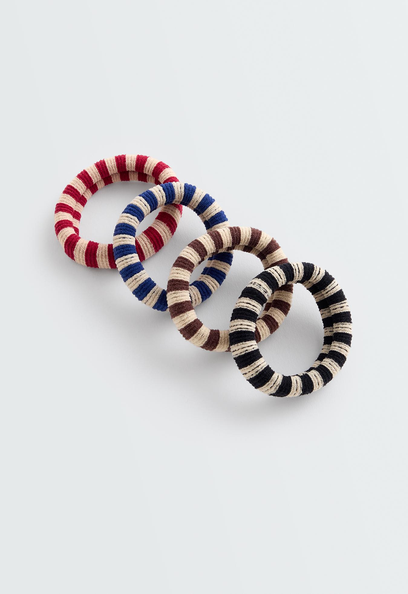 4 wide striped hair scrunchies — BURGUNDY