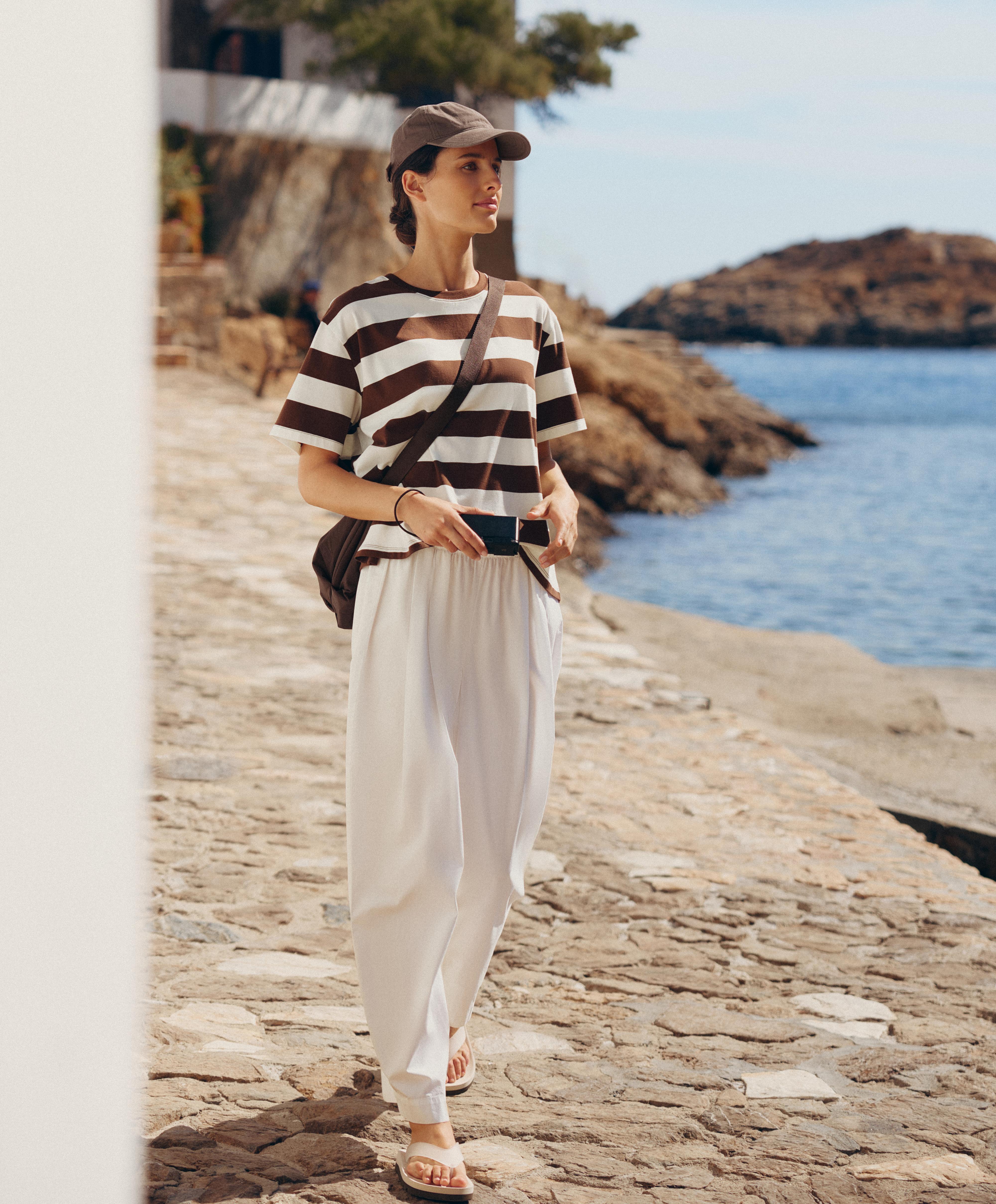 Pleated 100% cotton tapered trousers — WHITE