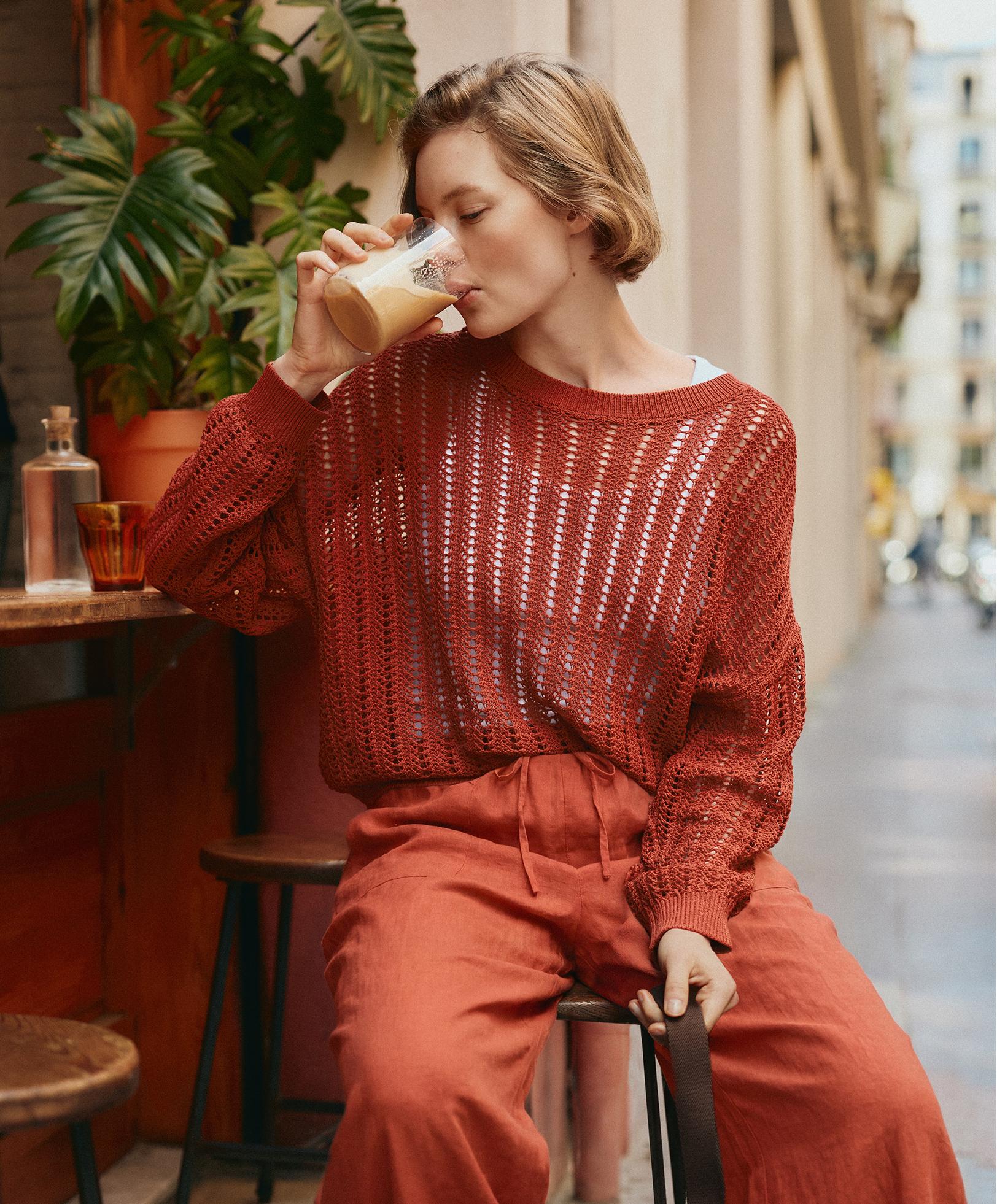 Open knit rib jumper — BURNT ORANGE