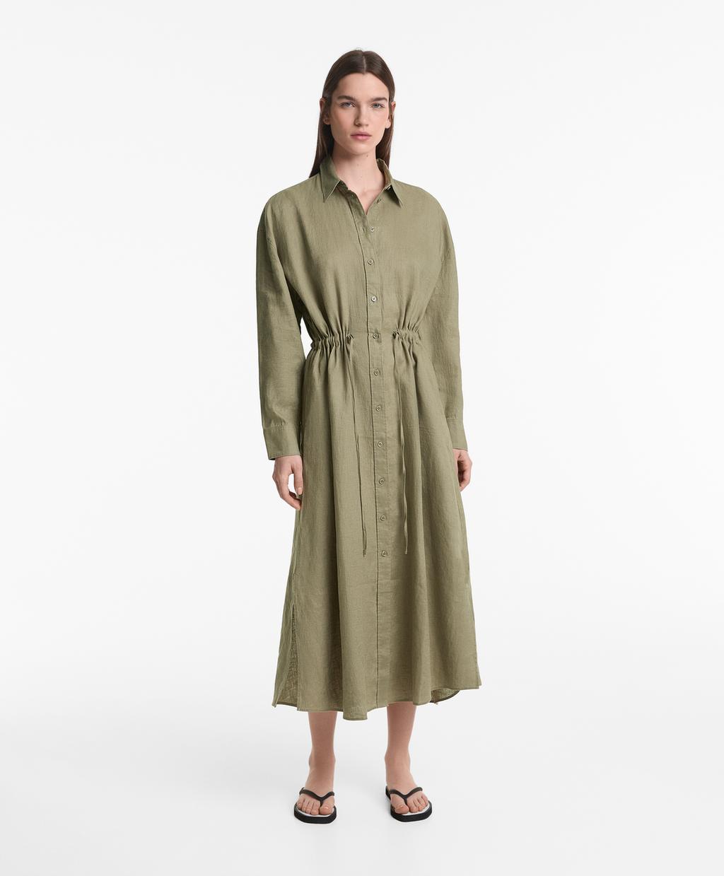 robe-chemise-longue-100-lin-oysho-alg-rie