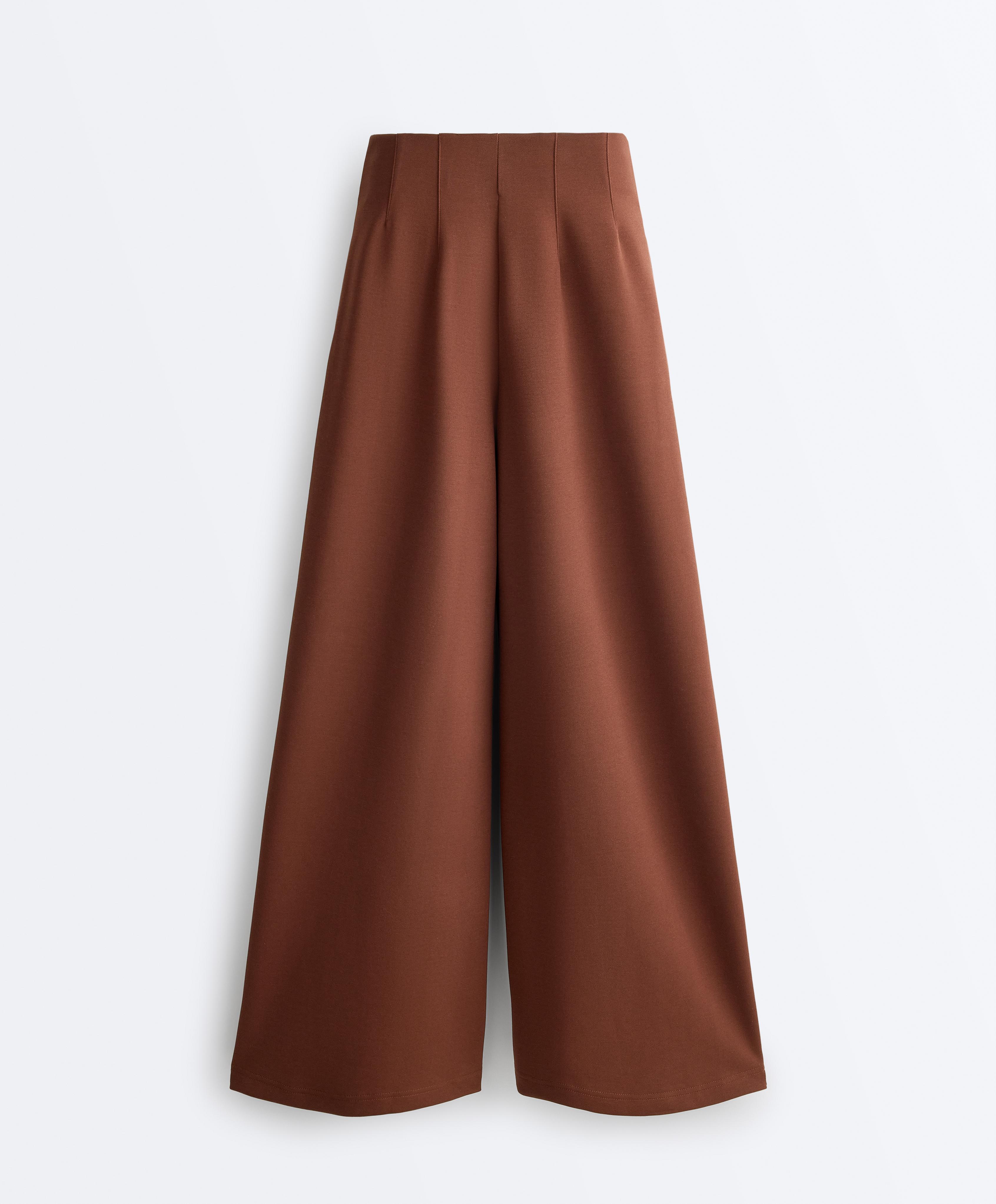 Wide-leg high-rise cotton piqué trousers | OYSHO România