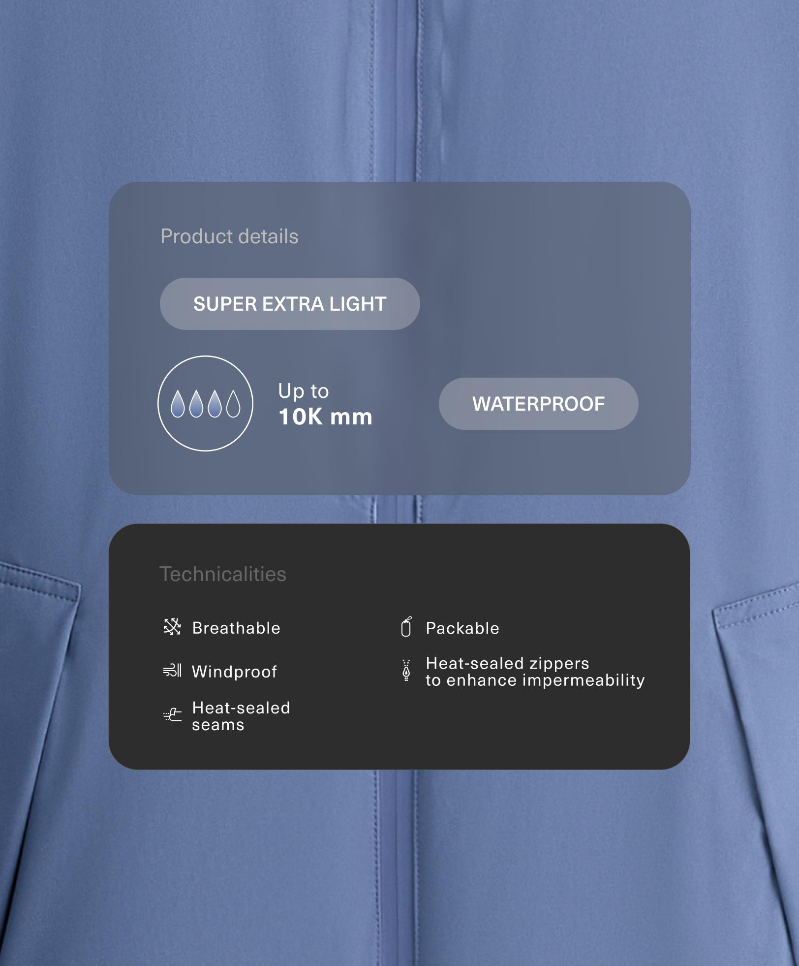 Packable super extra lightweight 10k waterproof jacket