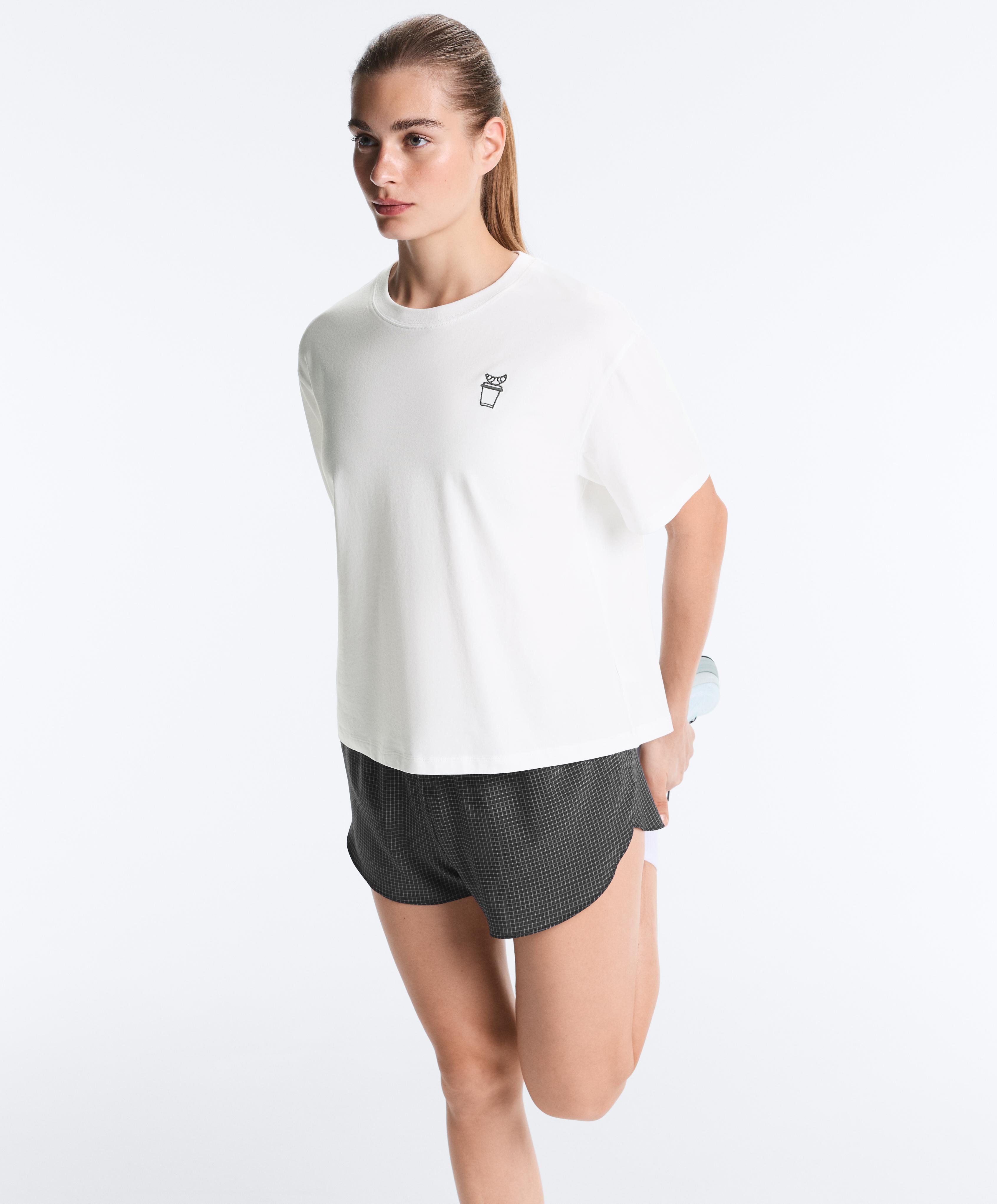 Boxy cotton blend slogan T-shirt — WHITE
