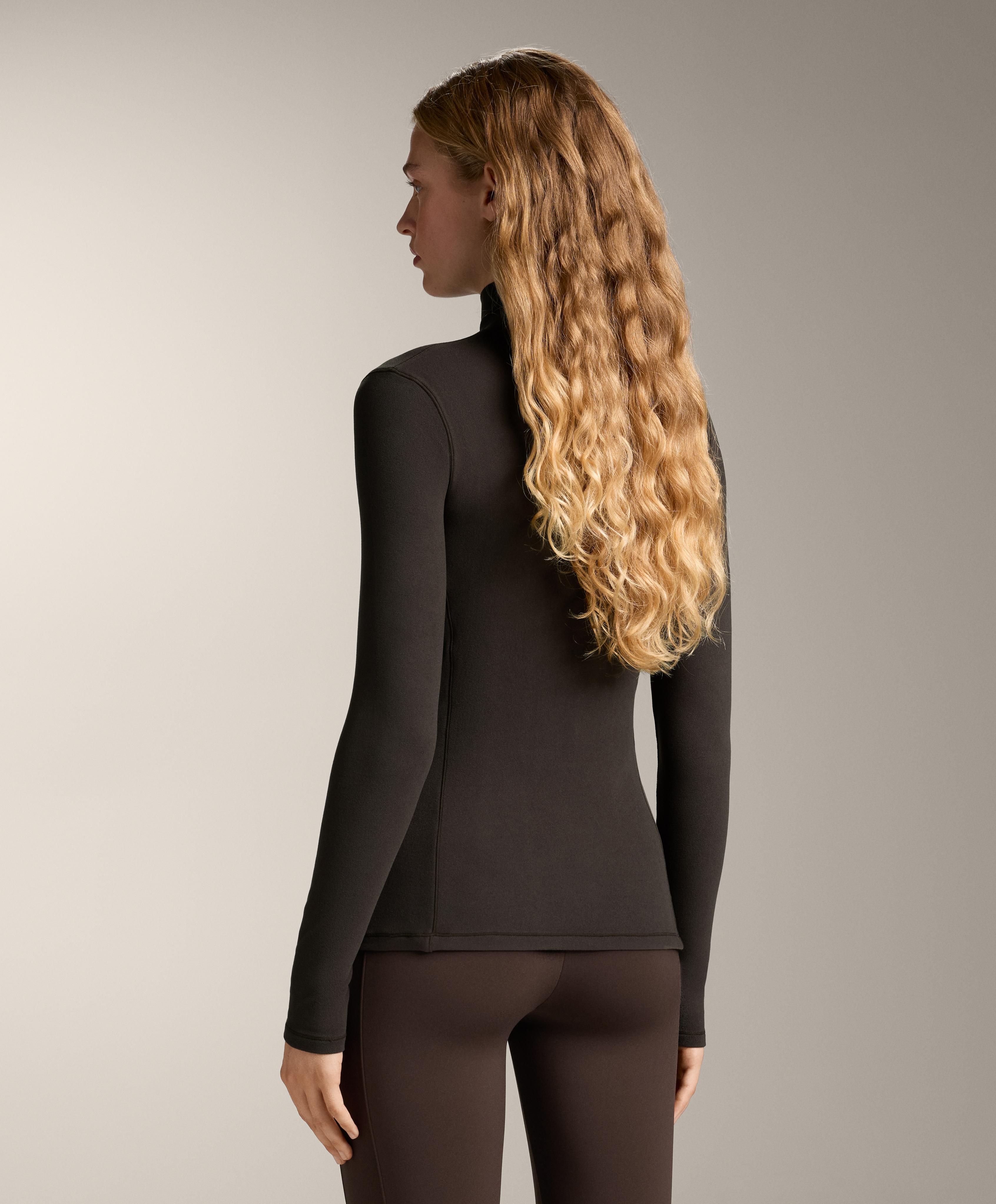 High-neck thermal base layer fleece top — DARK BROWN