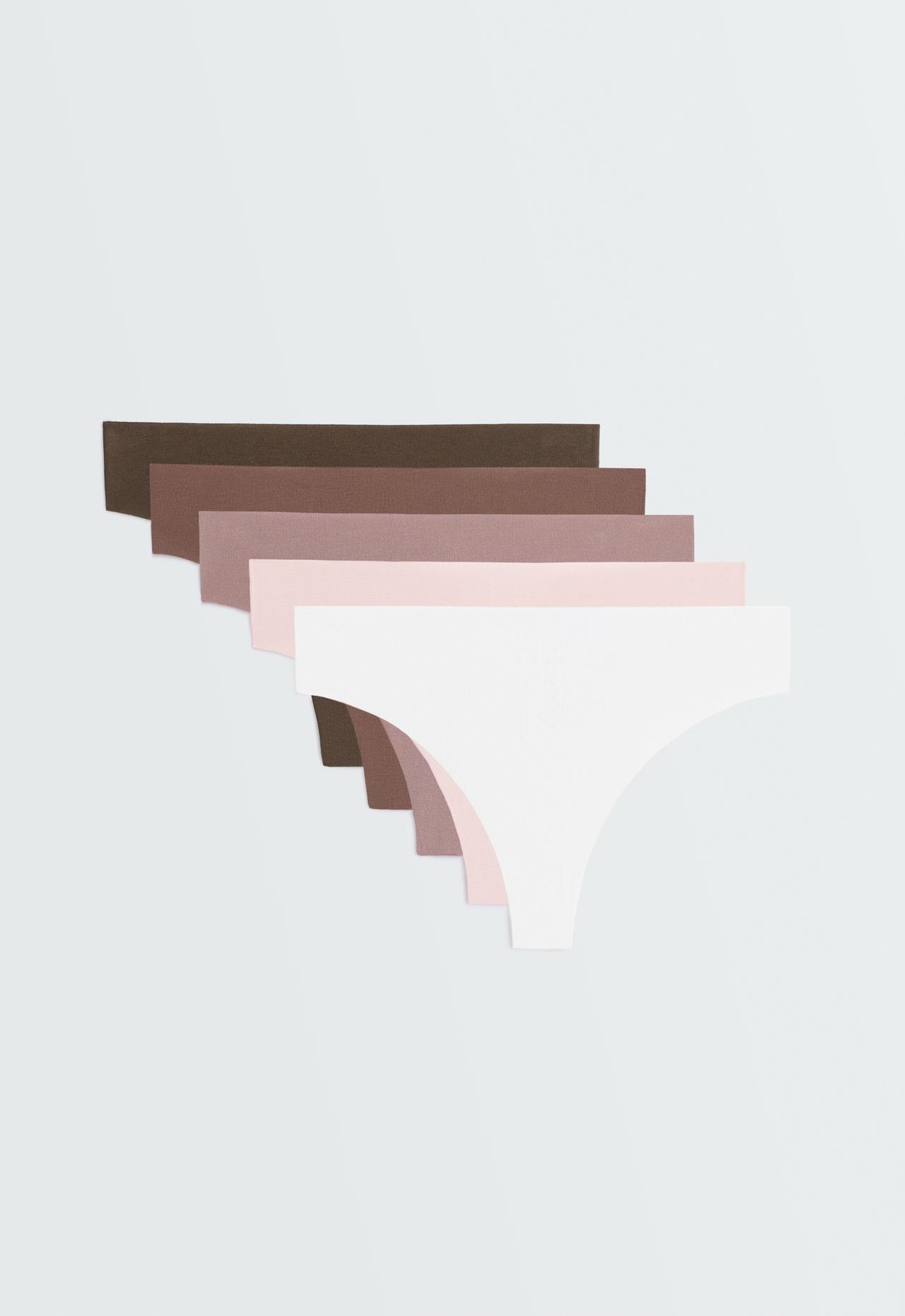 5 laser-cut invisible cotton blend thongs — PALE PINK