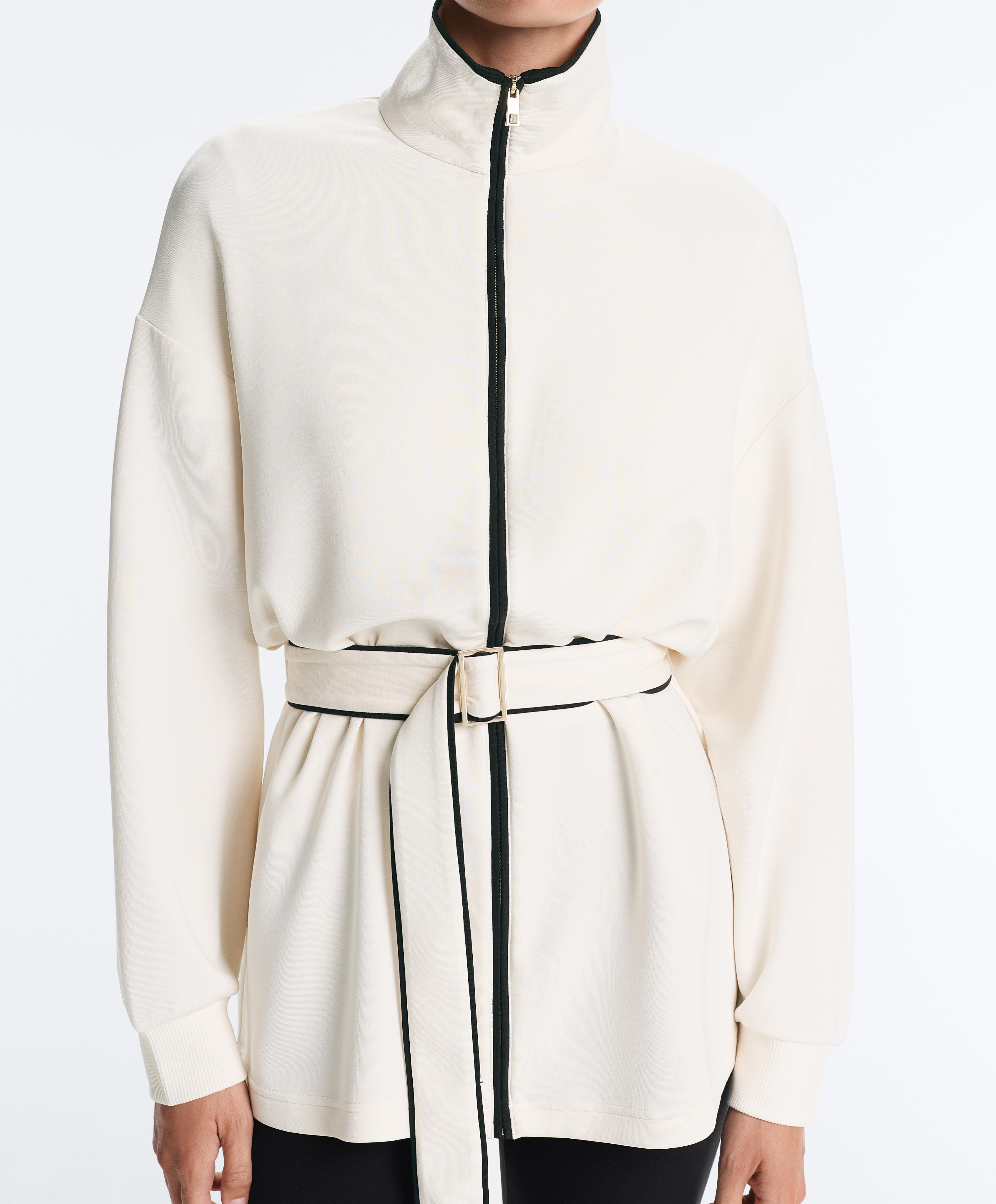 Long piping jacket with soft-touch modal — PALE ECRU