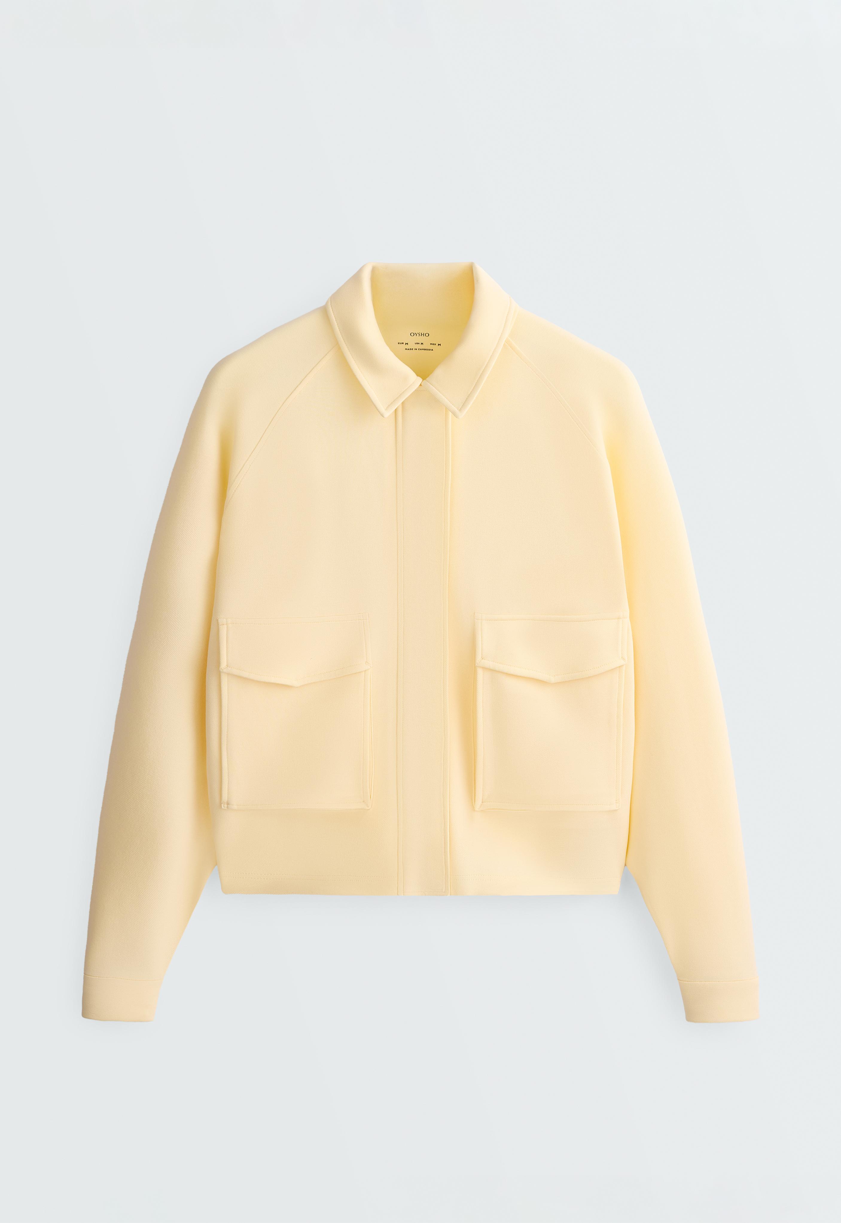 Cotton piqué pocket jacket — PALE YELLOW
