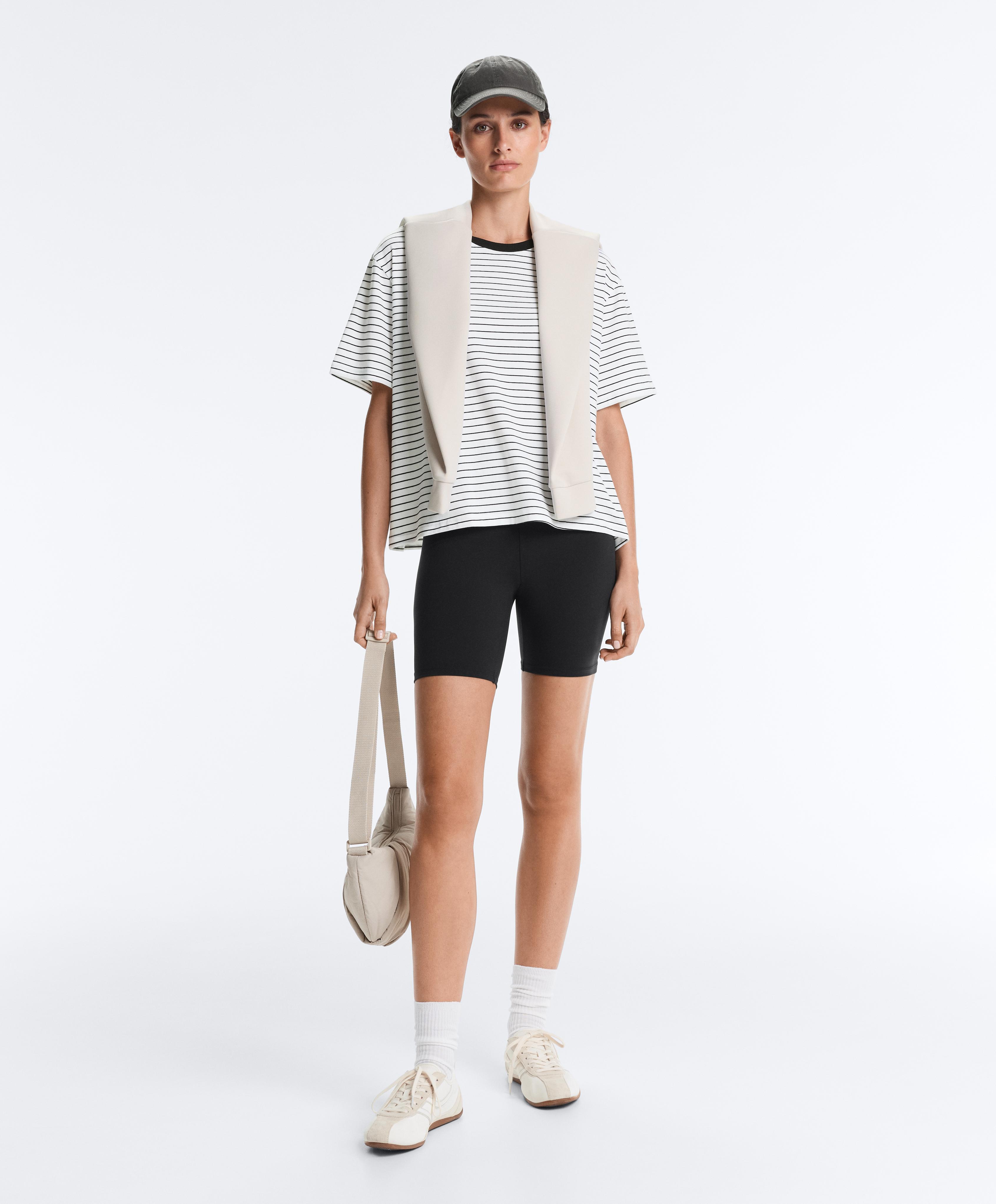 Boxy short-sleeved striped cotton blend T-shirt — WHITE