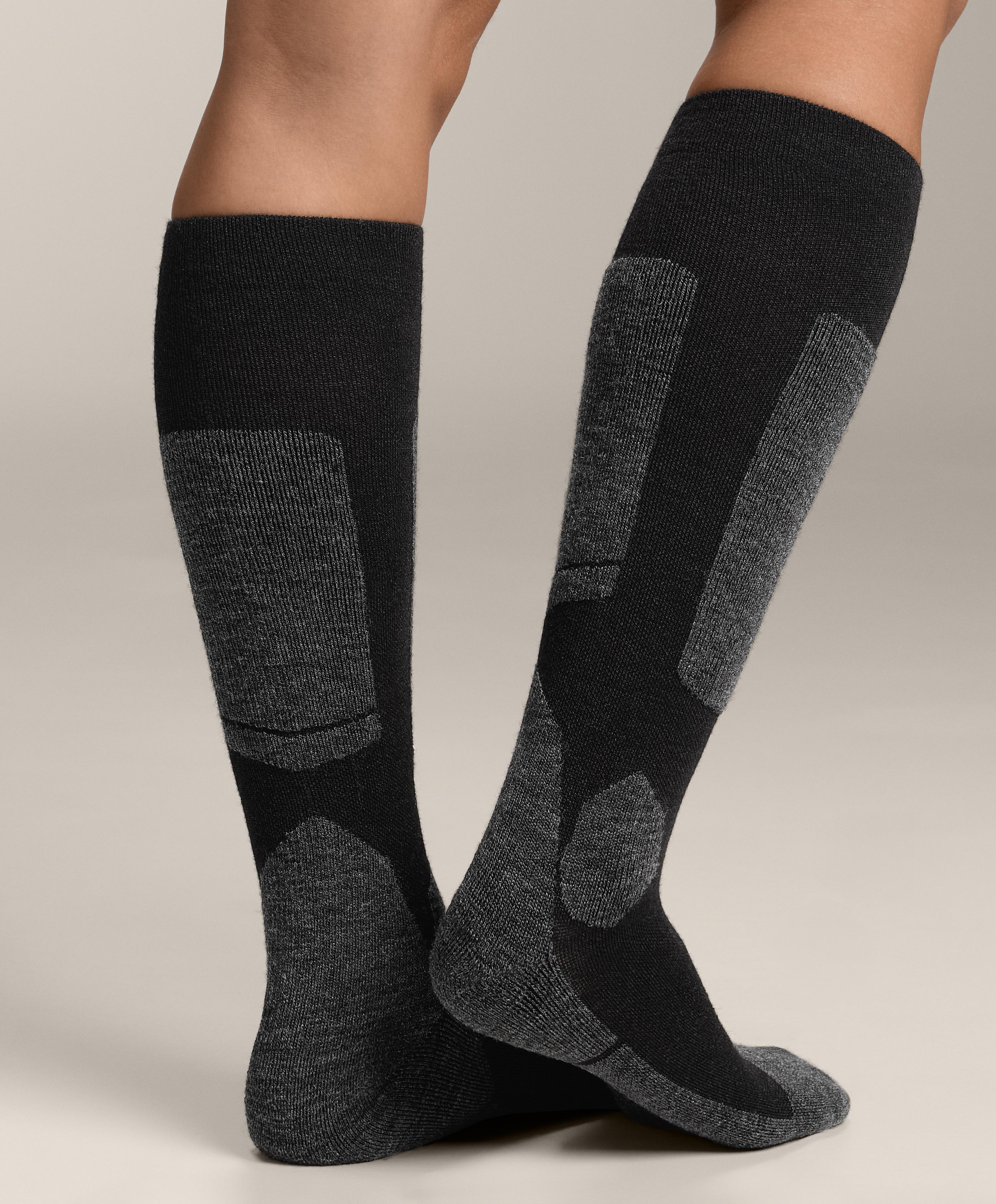 WOOLMARK® wool blend long ski socks — BLACK