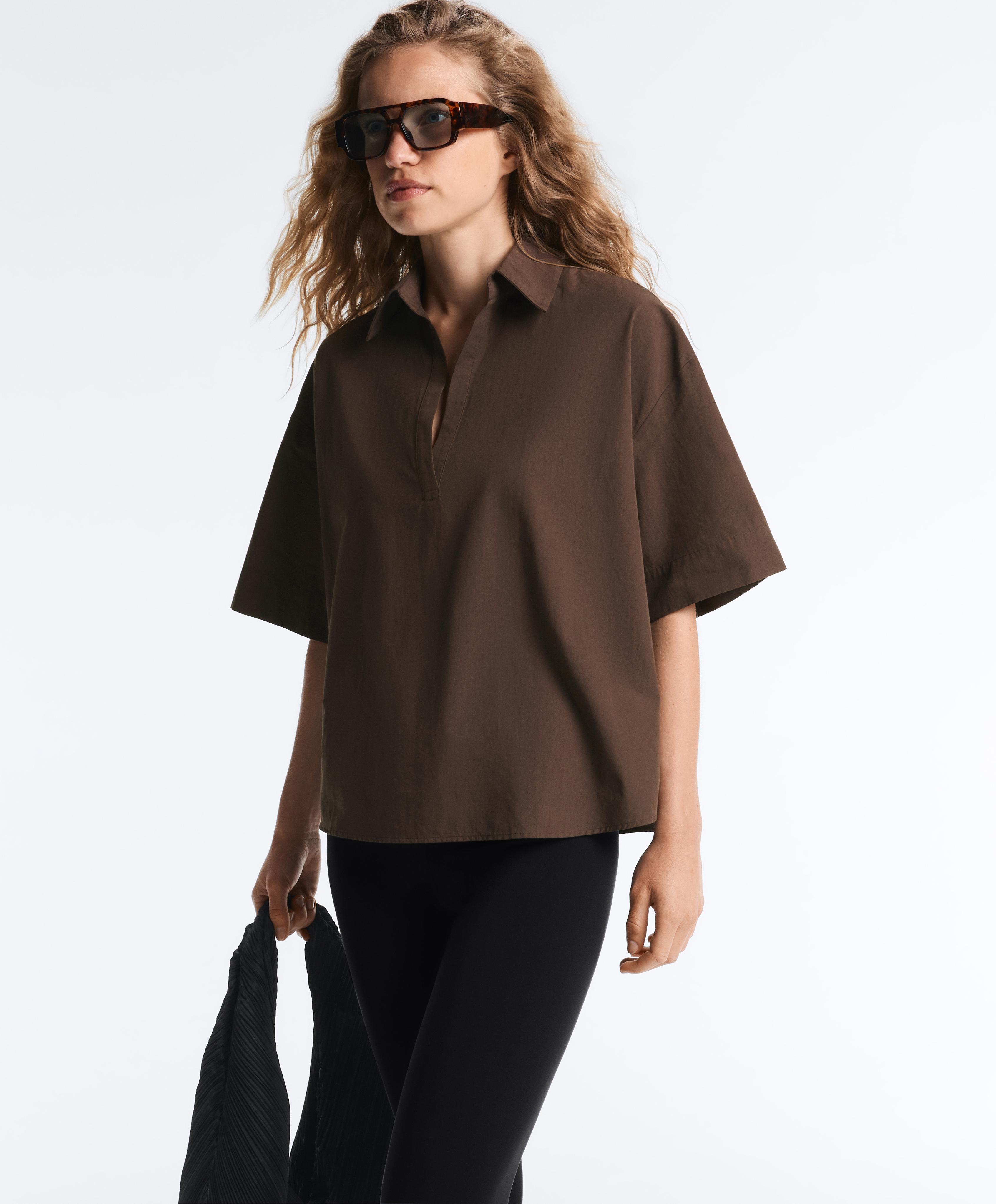 Oysho %100 poplin pamuklu polo yaka tişört görsel 6