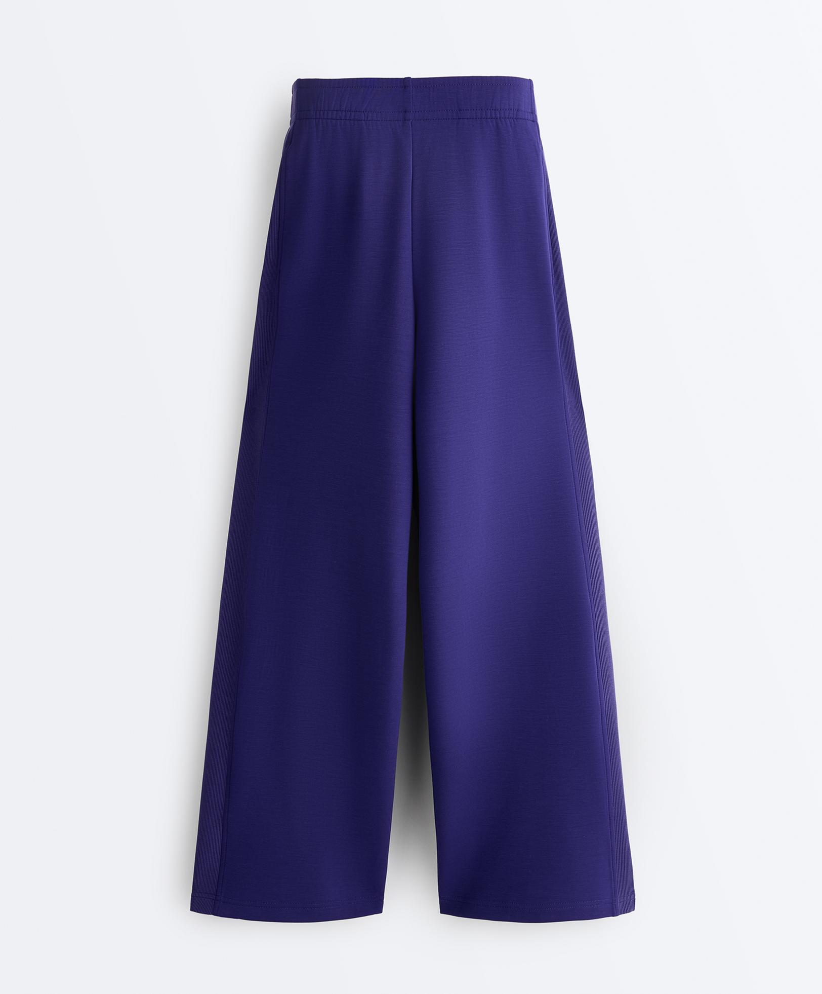 Wide-leg rib straight trousers with brushed modal — COBALT