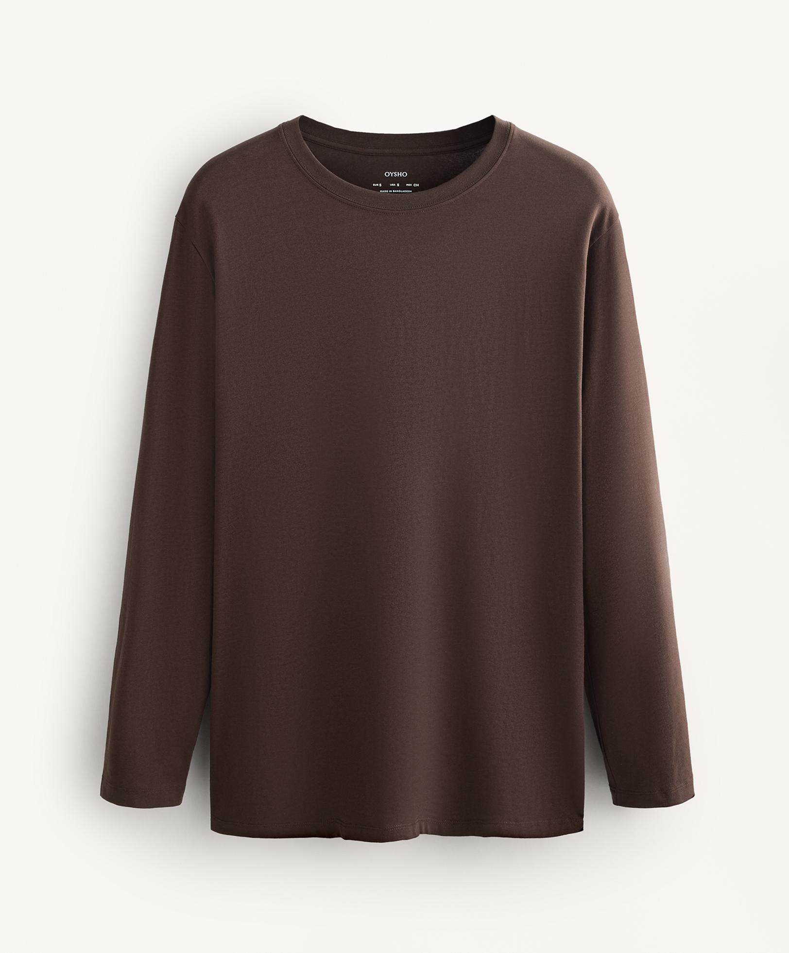 Oversize cotton blend long-sleeve T-shirt — BROWN