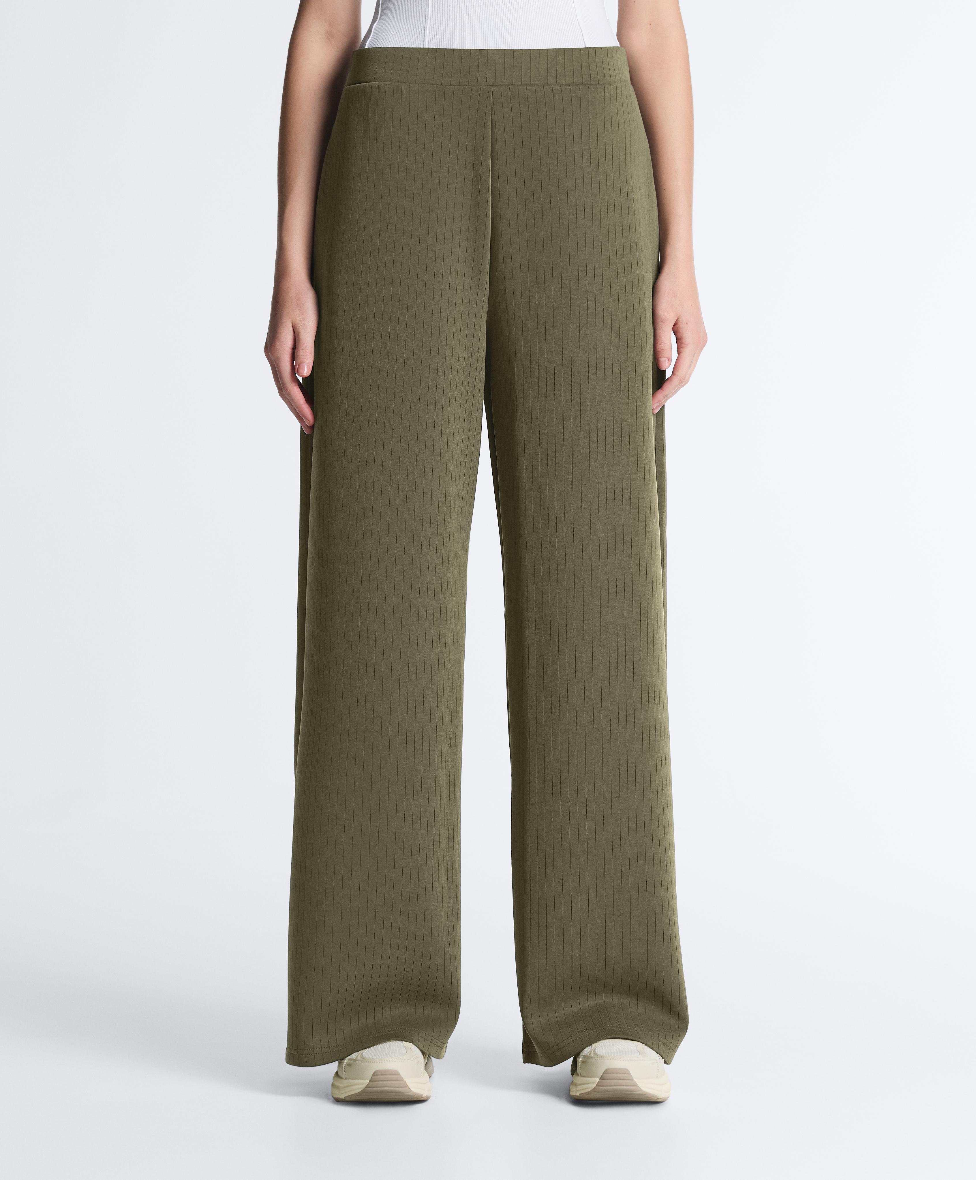 Straight-leg striped trousers with soft-touch modal — KHAKI