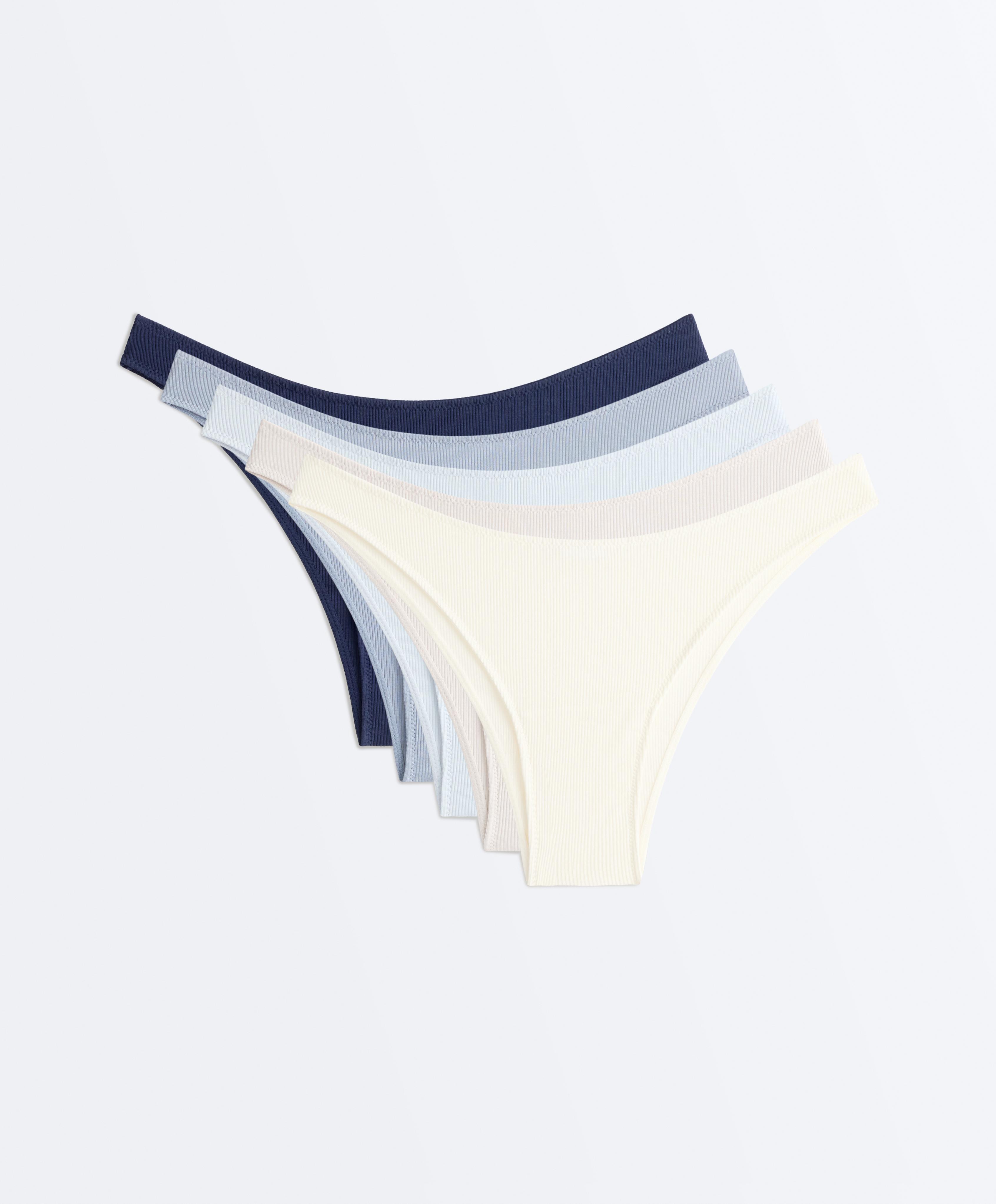 5 cotton rib U-cut Brazilian briefs — GREY-BLUE