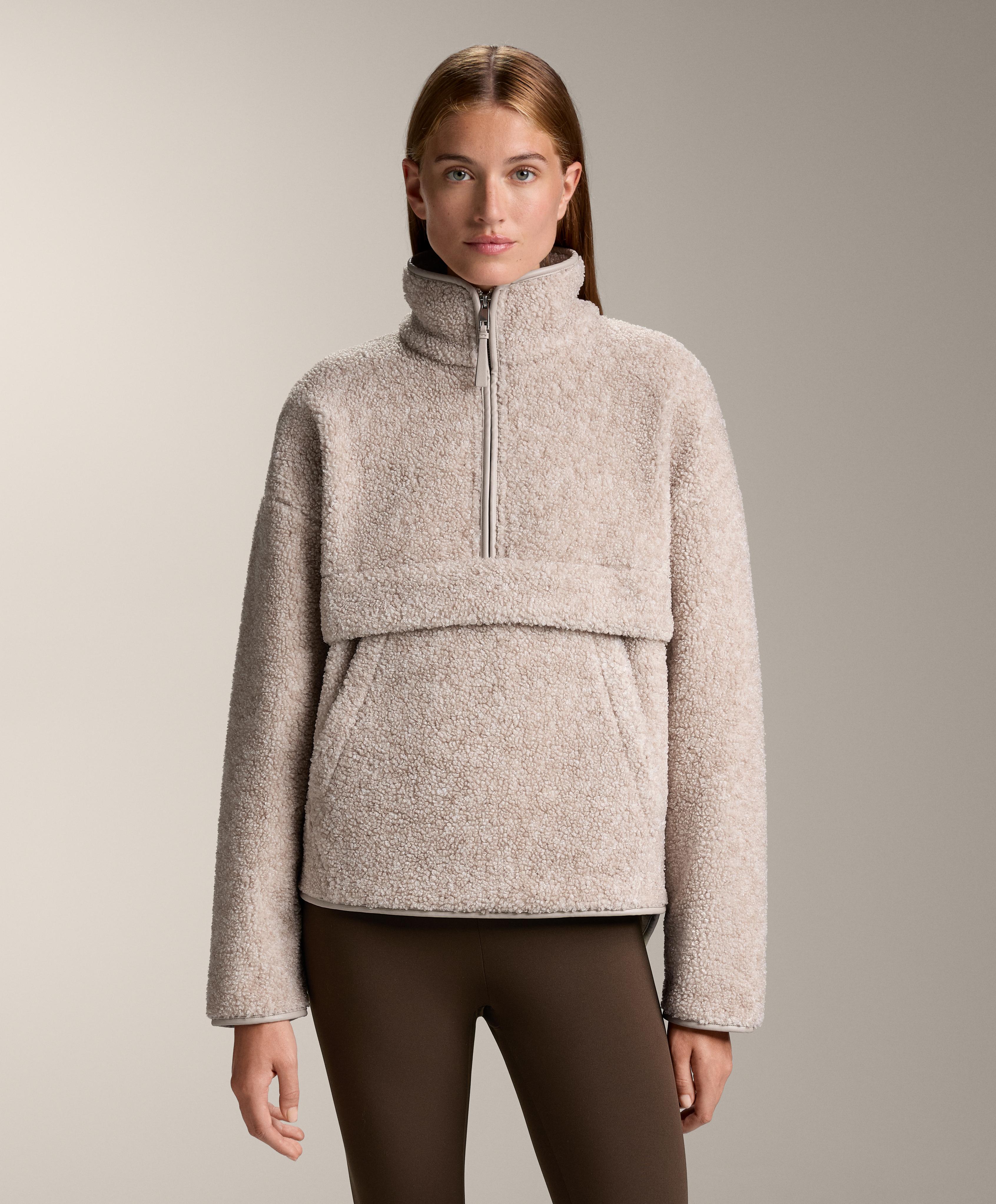 Faux-shearling sweatshirt with front pocket — PALE ASPHALT