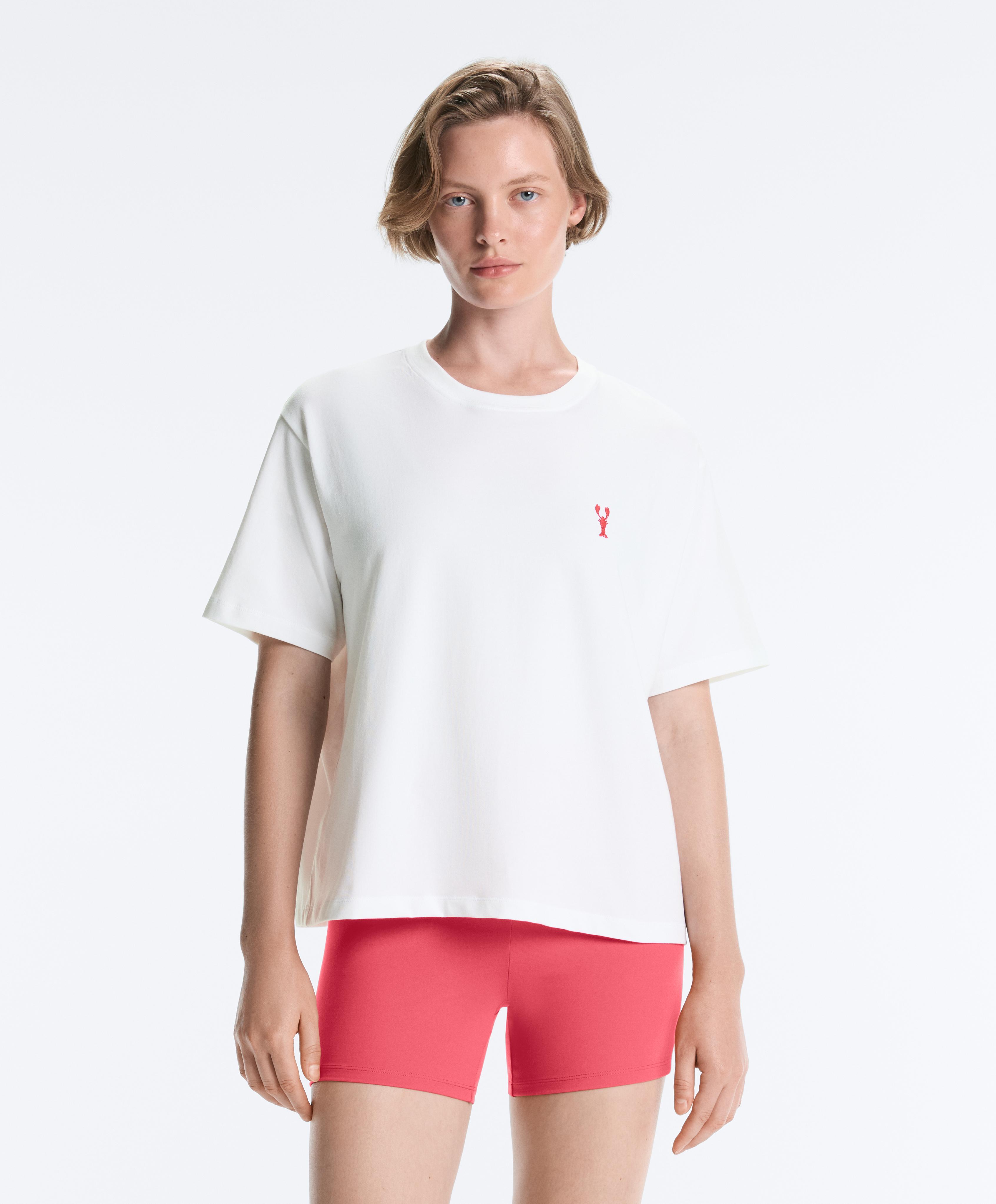 Boxy short-sleeved embroidered cotton blend T-shirt — WHITE