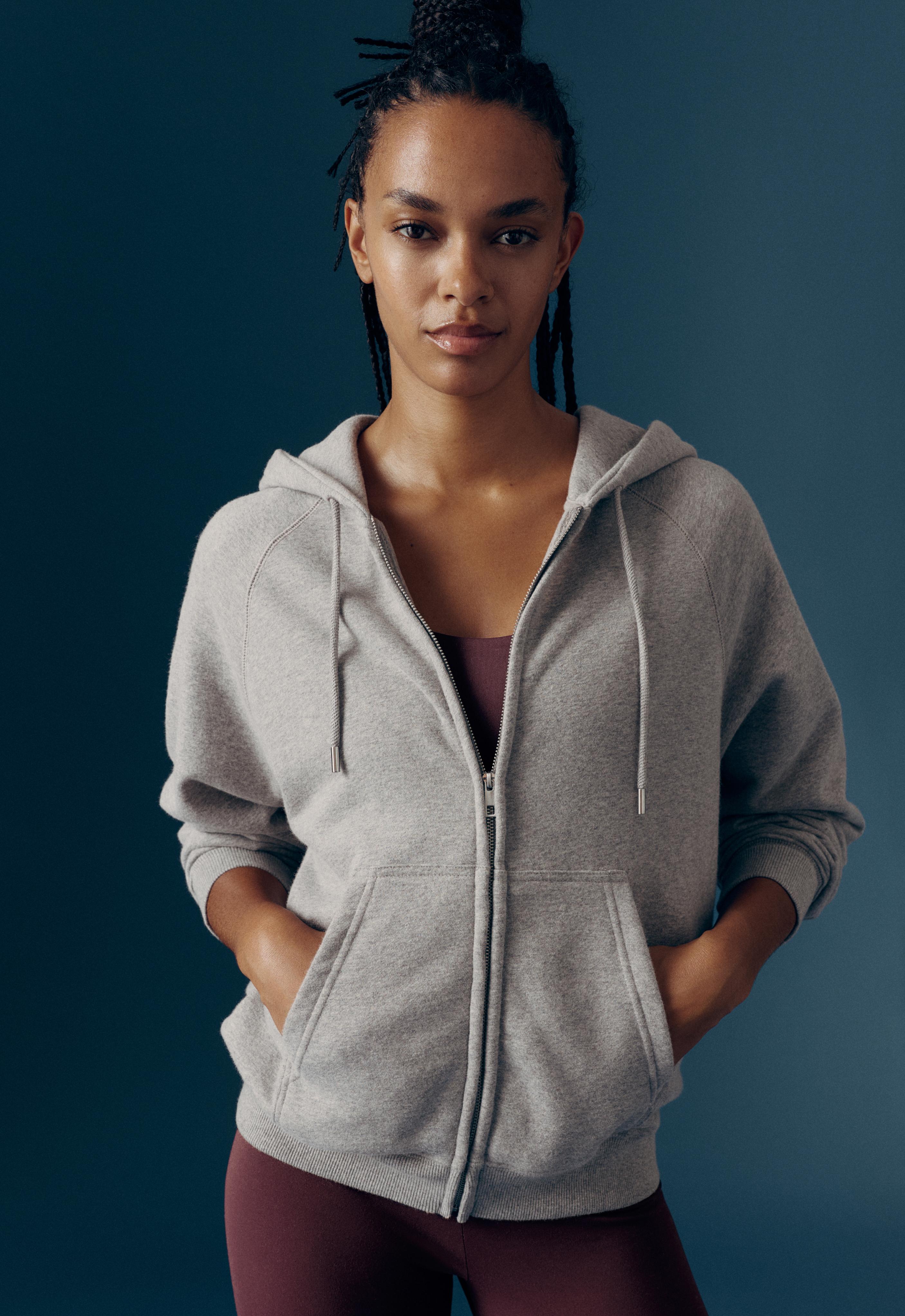 Zip-up fleece hoodie — MID-GREY MELANGE