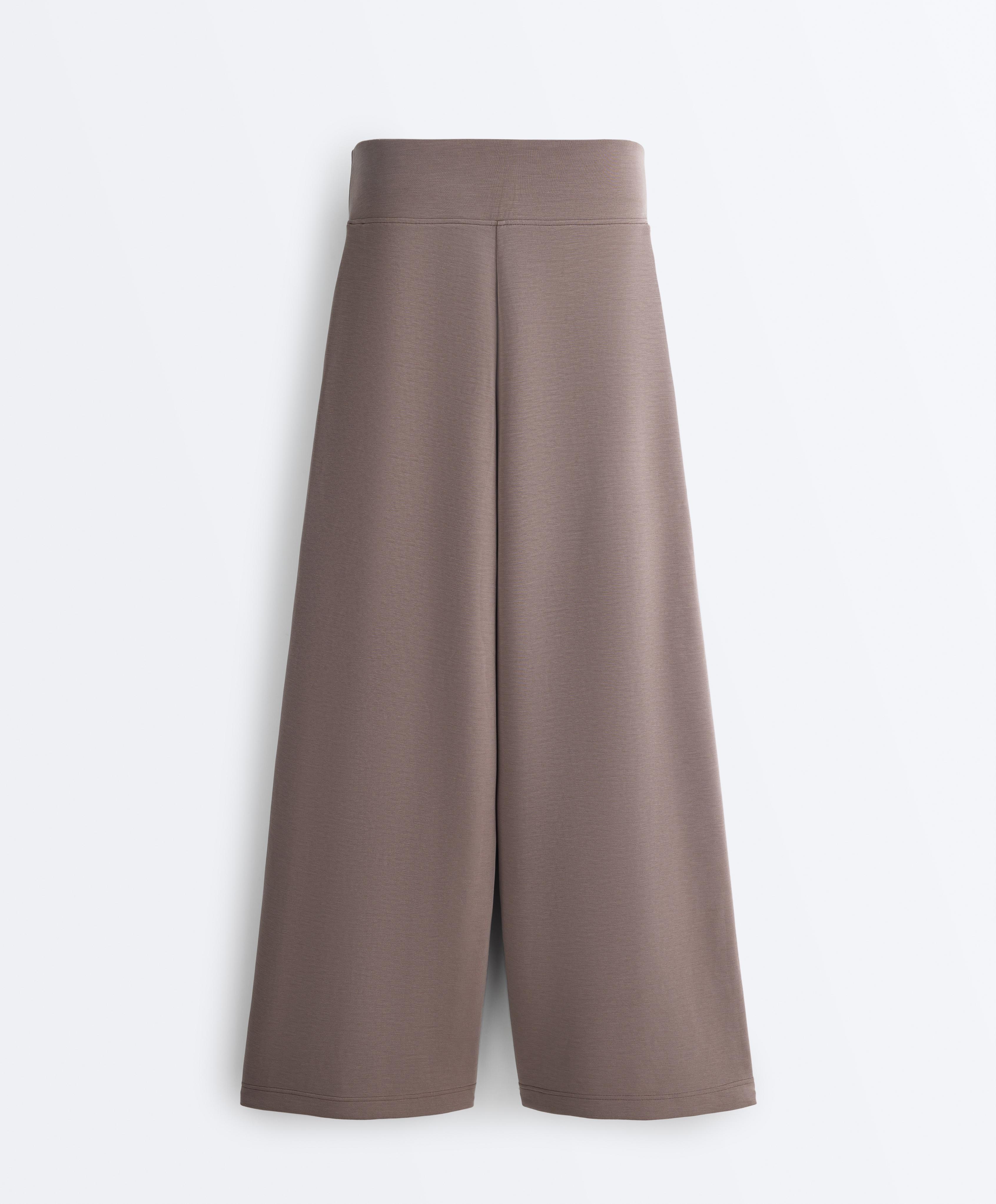 Soft-touch modal wide-leg trousers with corset waist — TAUPE-GREY 
