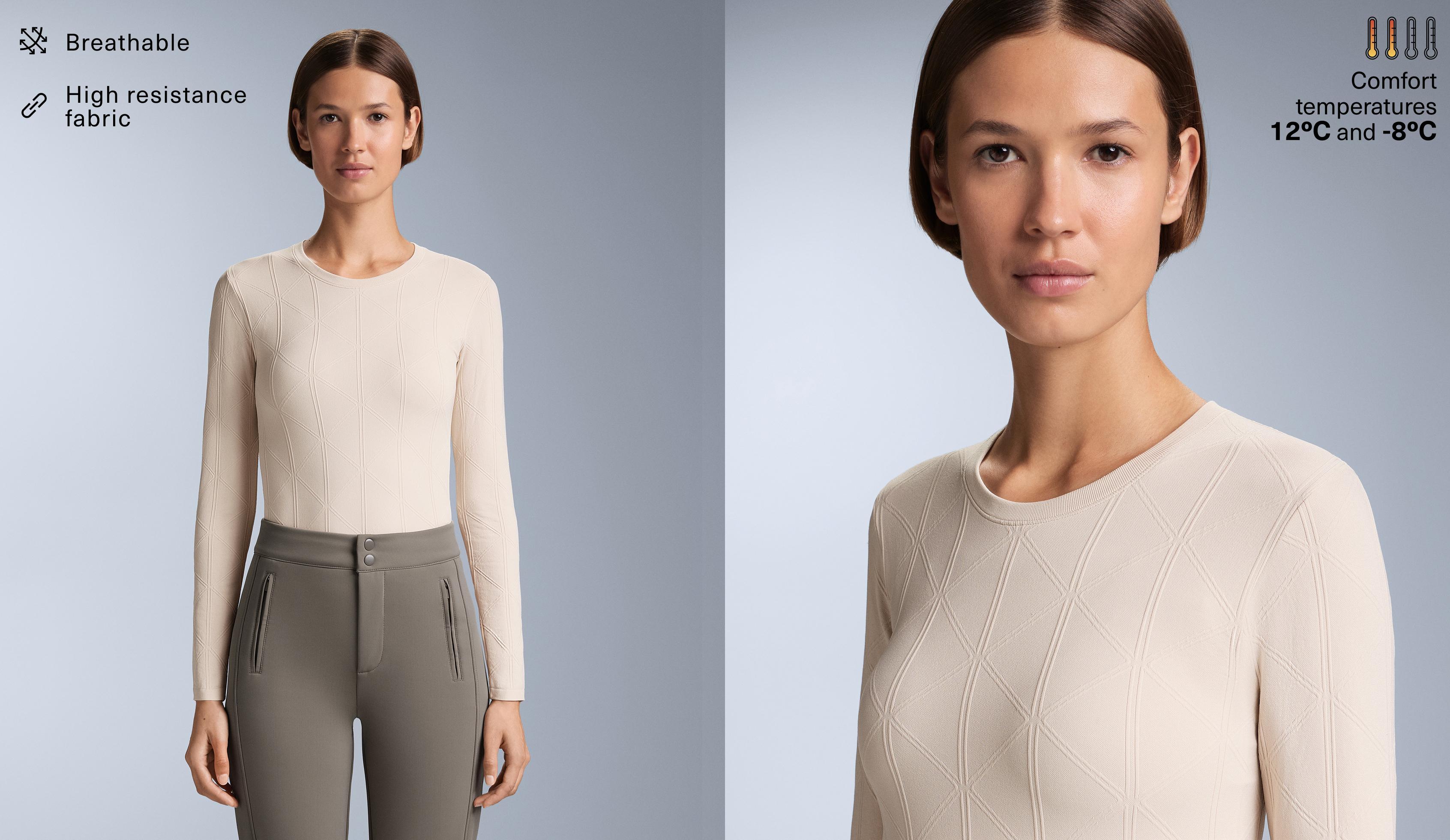 Thermal seamless jacquard base layer T-shirt — PALE MINK