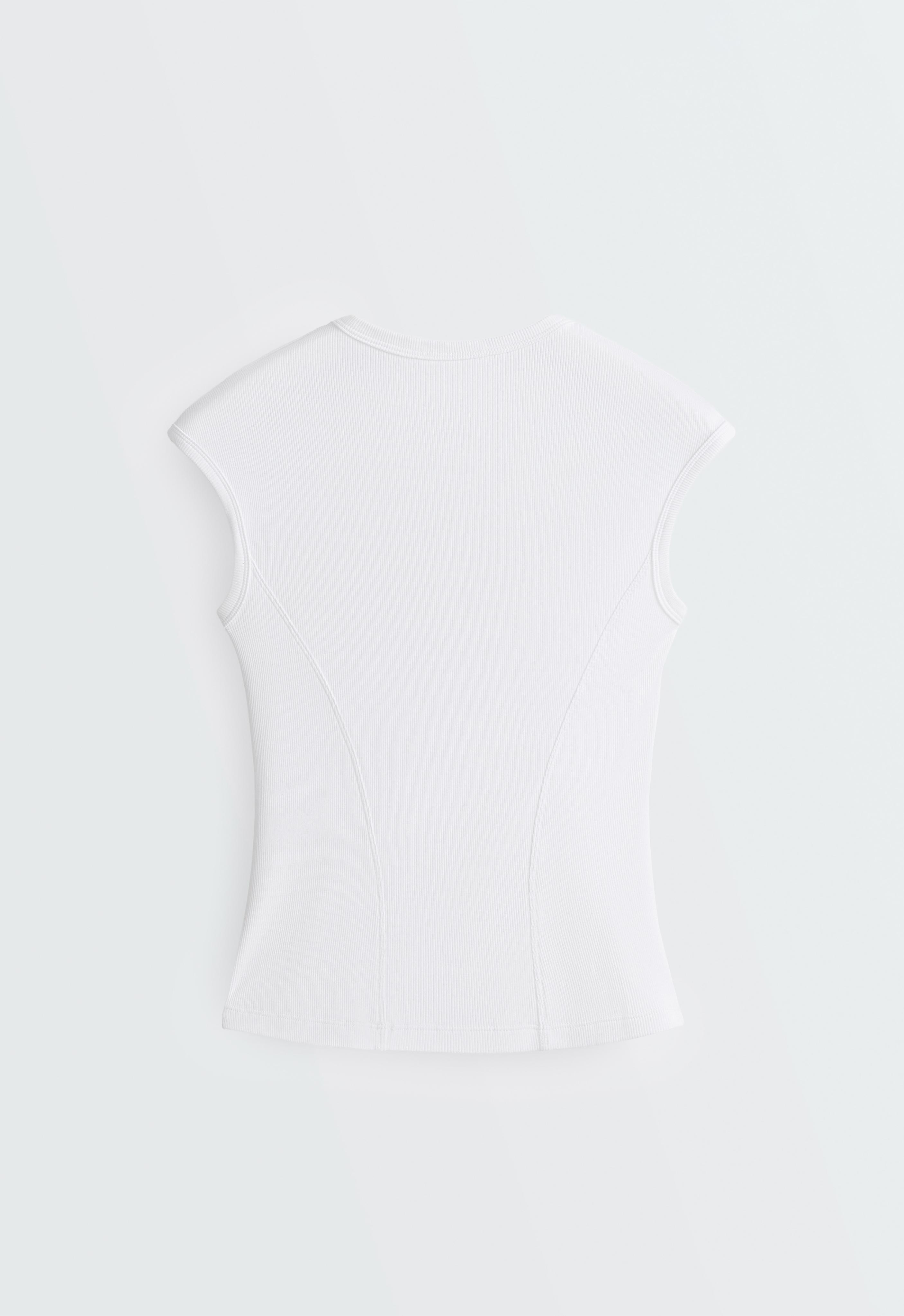 Short-sleeved rib top with cotton and modal — WHITE