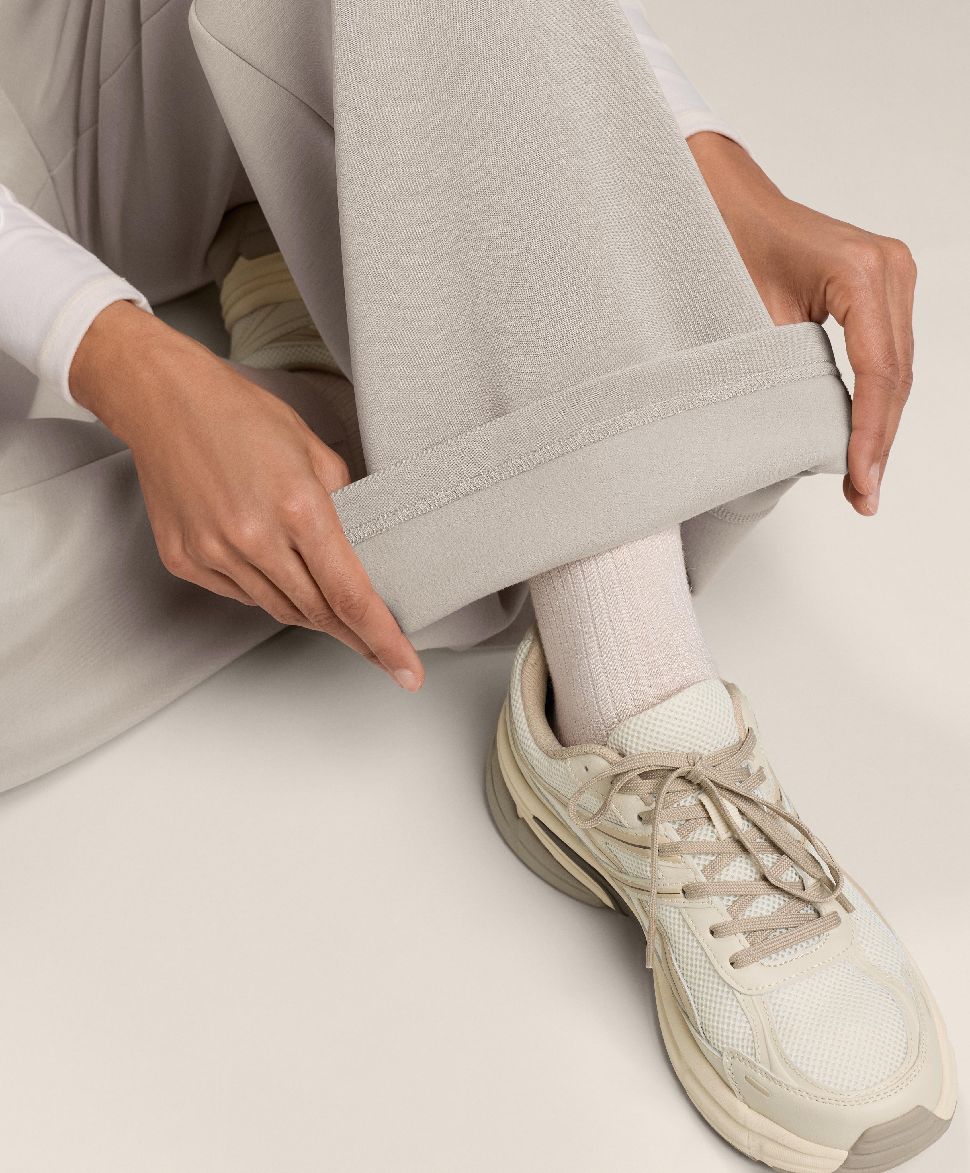 Wide-leg straight trousers with side rib and brushed modal — TAUPE