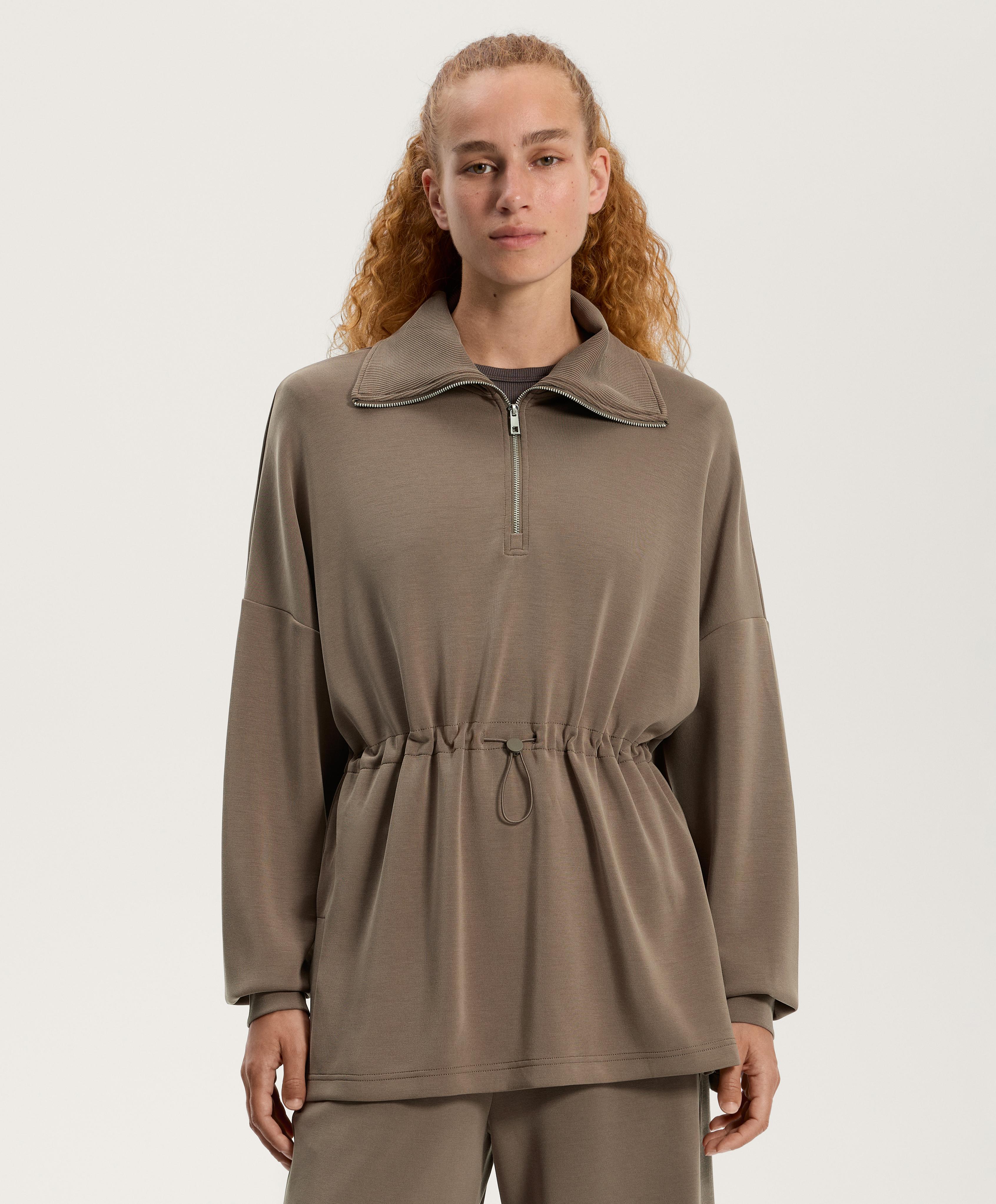 Sweatshirt met halve rits van zachte modal