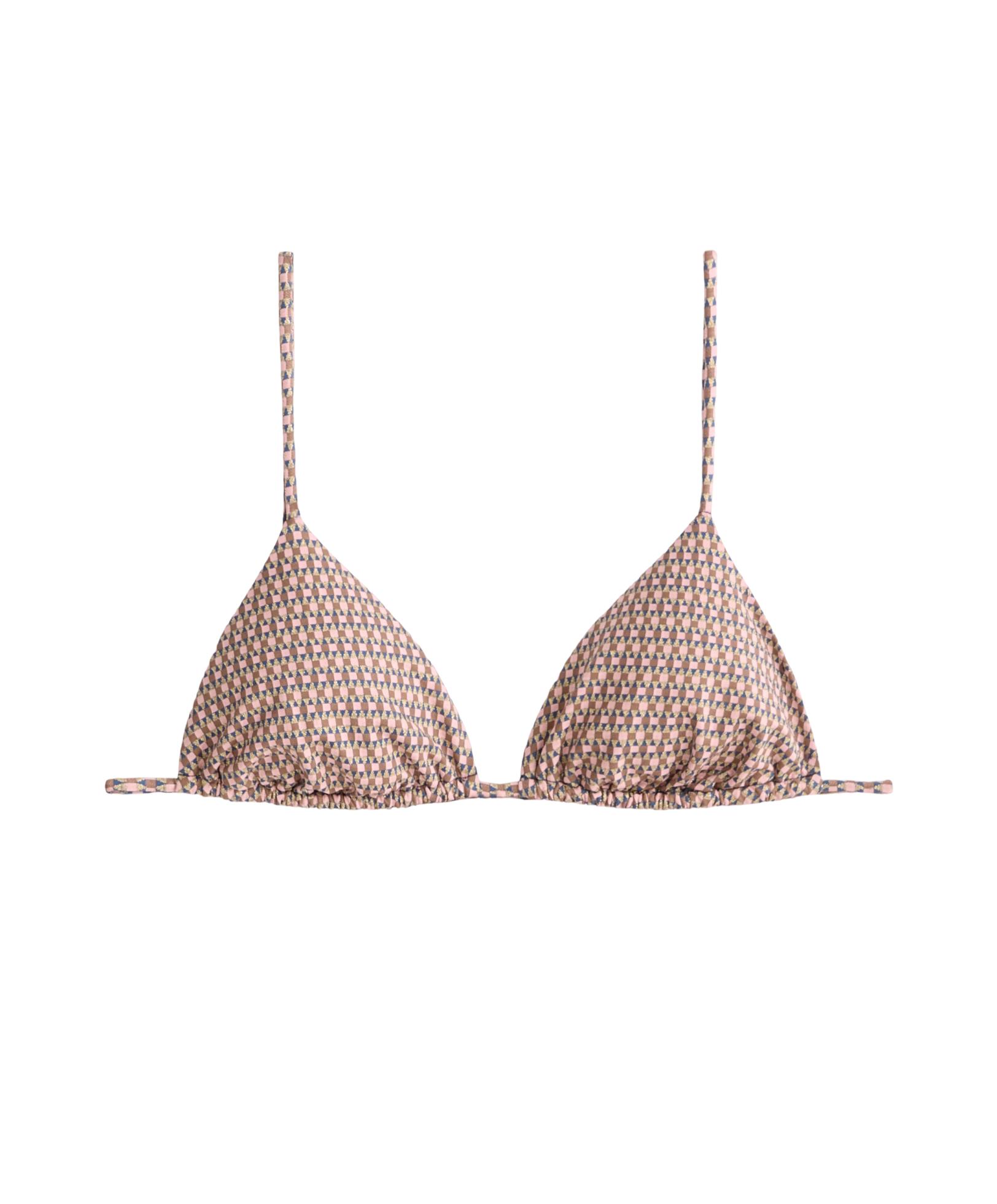 Mini print metallic thread triangle bikini top — PINK