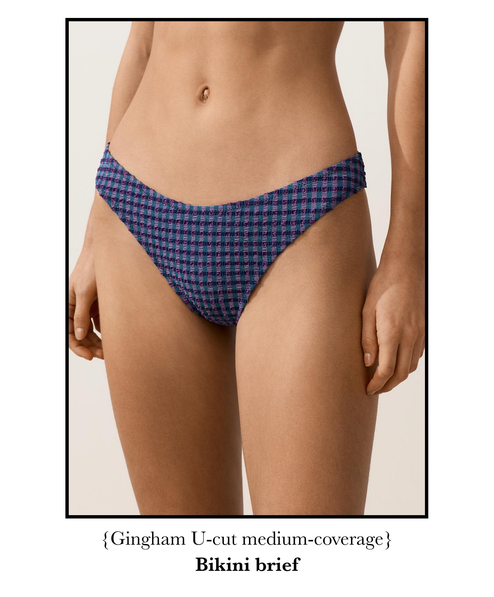 Gingham U-cut medium-coverage bikini briefs — NAVY BLUE