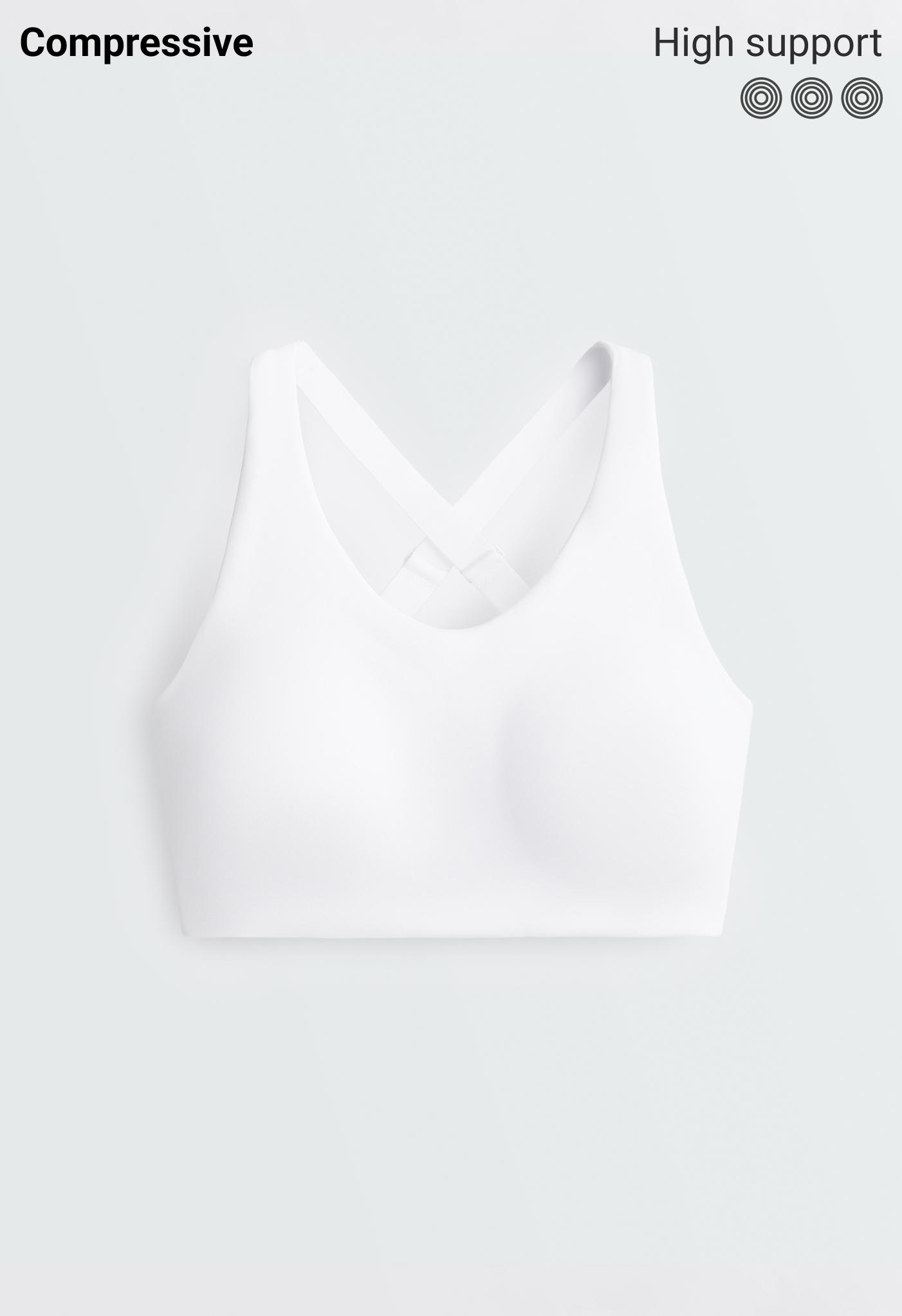 High-support Compressive sports bra with crossover back — WHITE 
