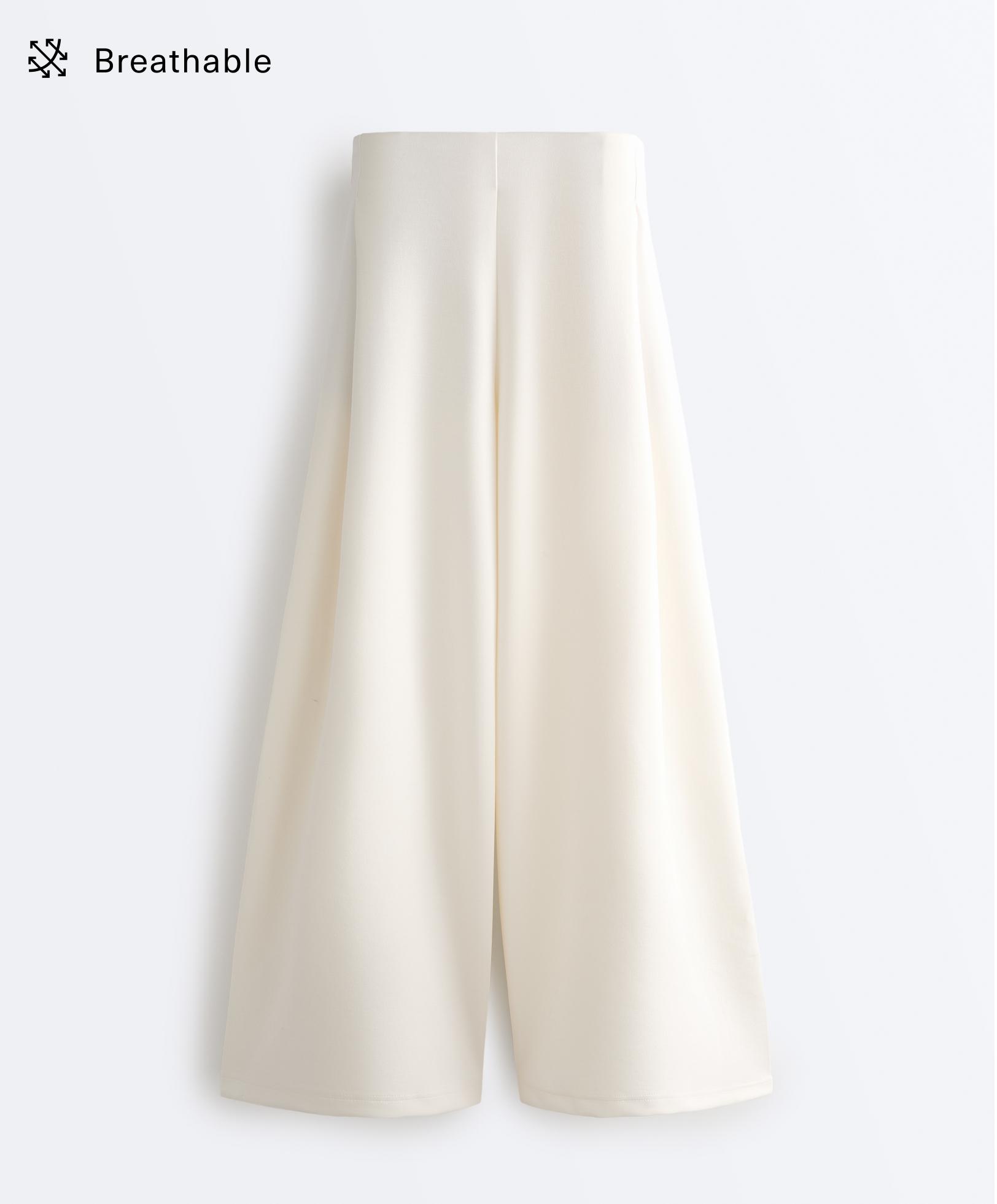 High rise twill wide-leg trousers with pleats — PALE ECRU
