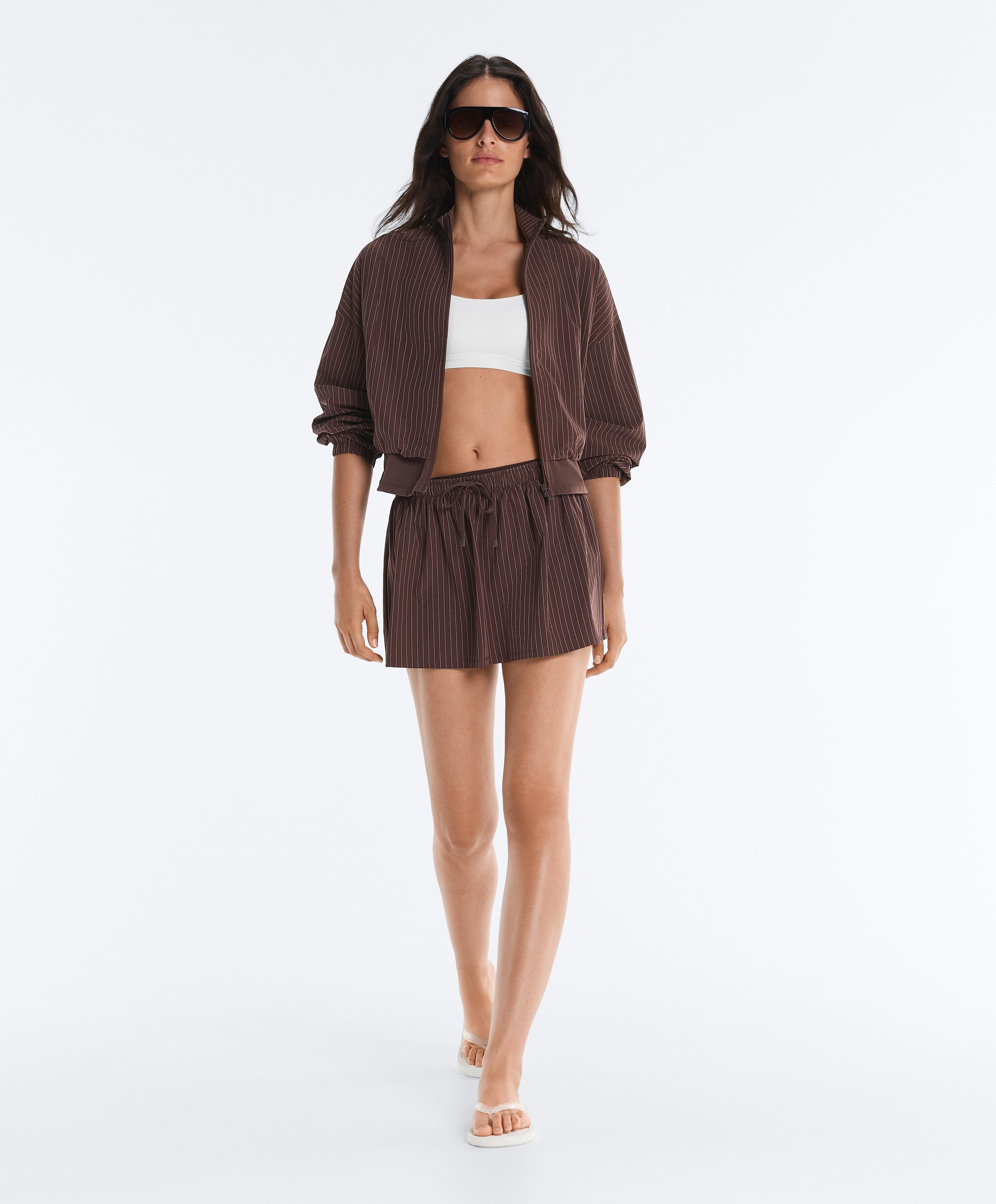 Pinstriped water-repellent technical jacket — CHOCOLATE