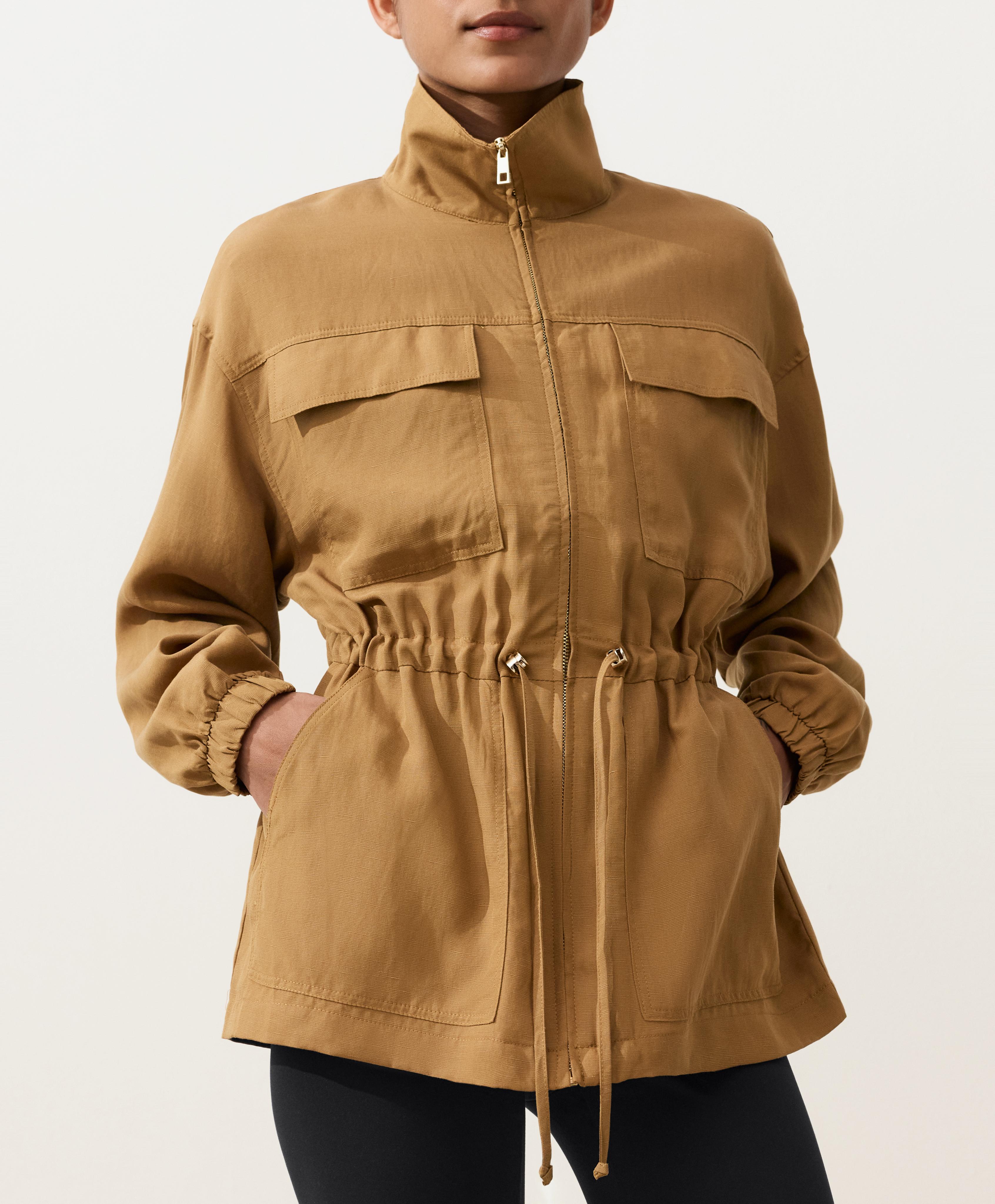 Lyocell and 24% linen blend ruched waist jacket — COPPER