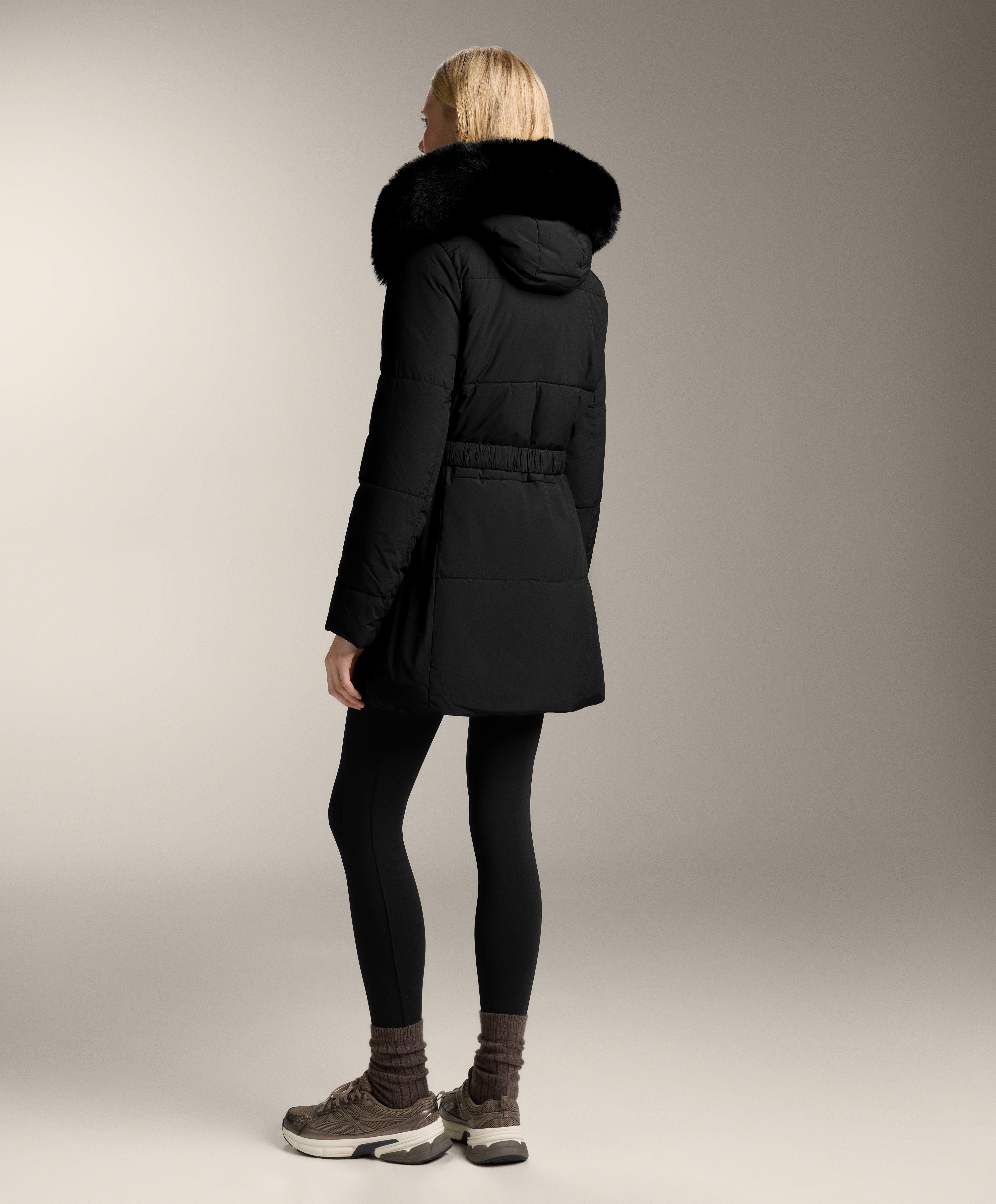 Water-repellent Primaloft® padded midi jacket — BLACK