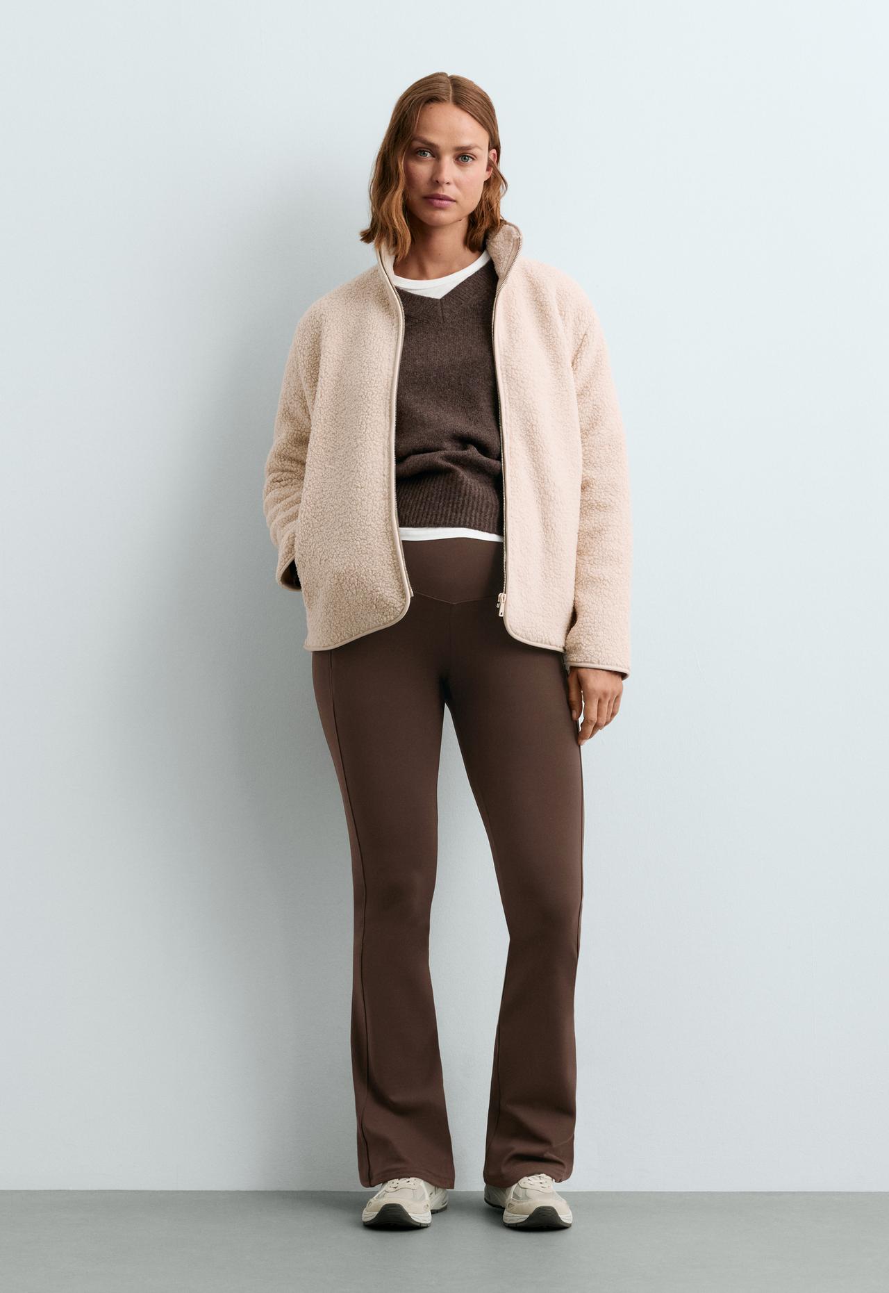 Warm maternity Flare trousers with zips — DARK REDDISH‑BROWN