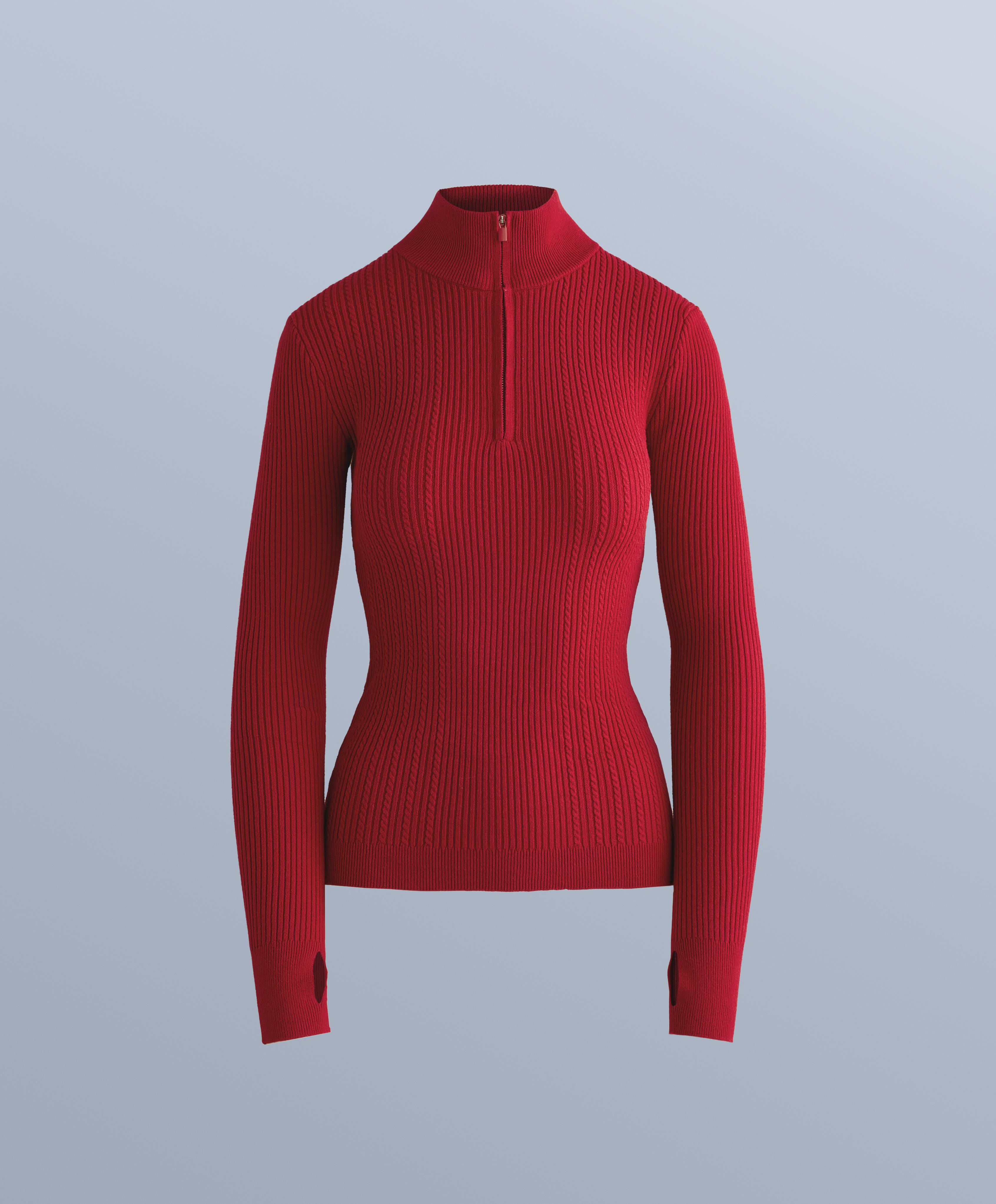 Cable knit thermal base layer T-shirt — RED