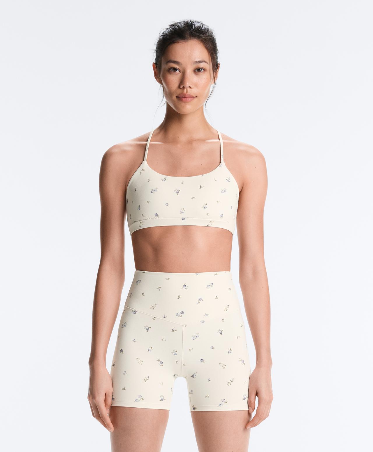 Evermove low-support floral sports bra — PALE ECRU