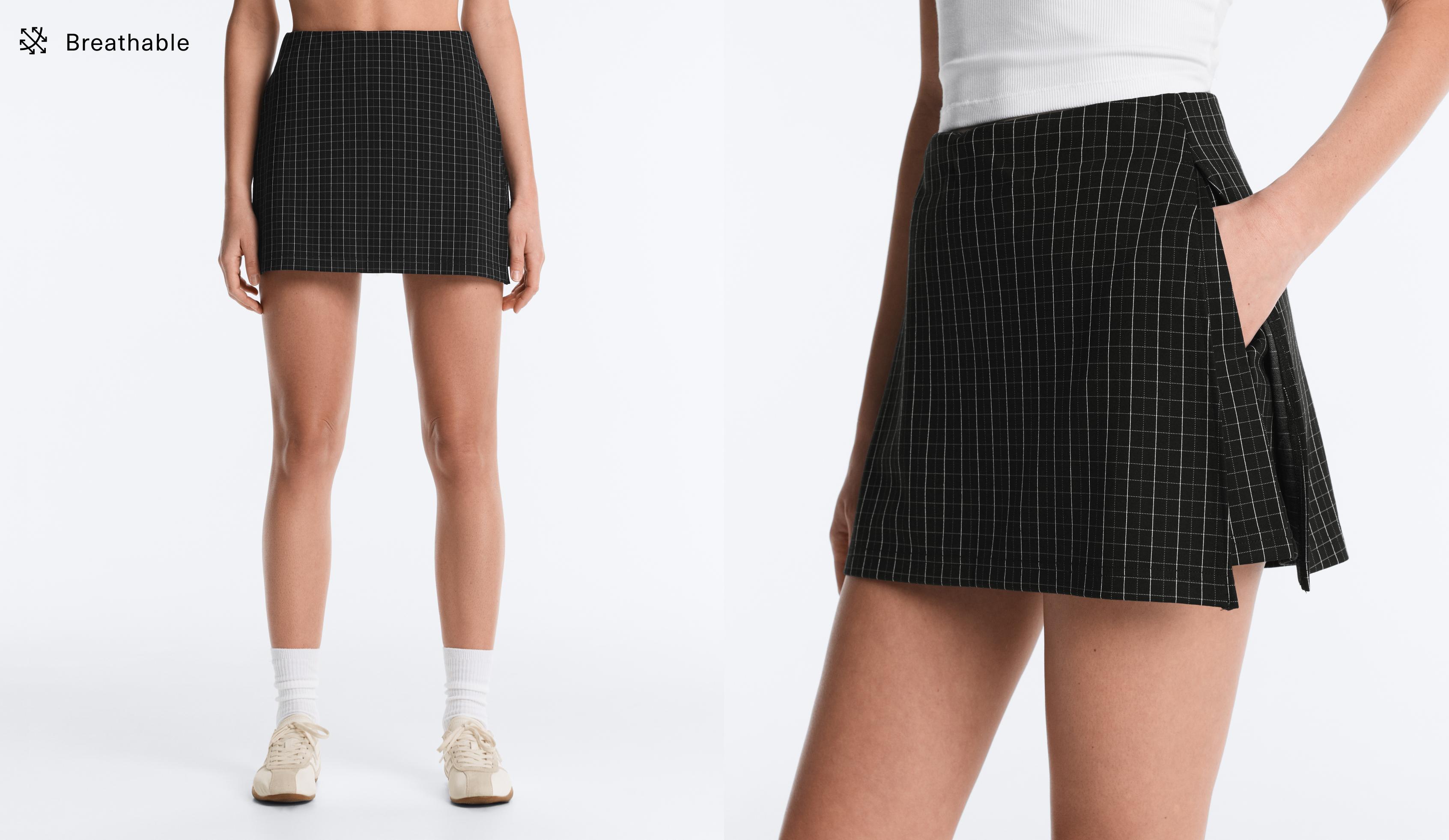 Check short skirt — BLACK