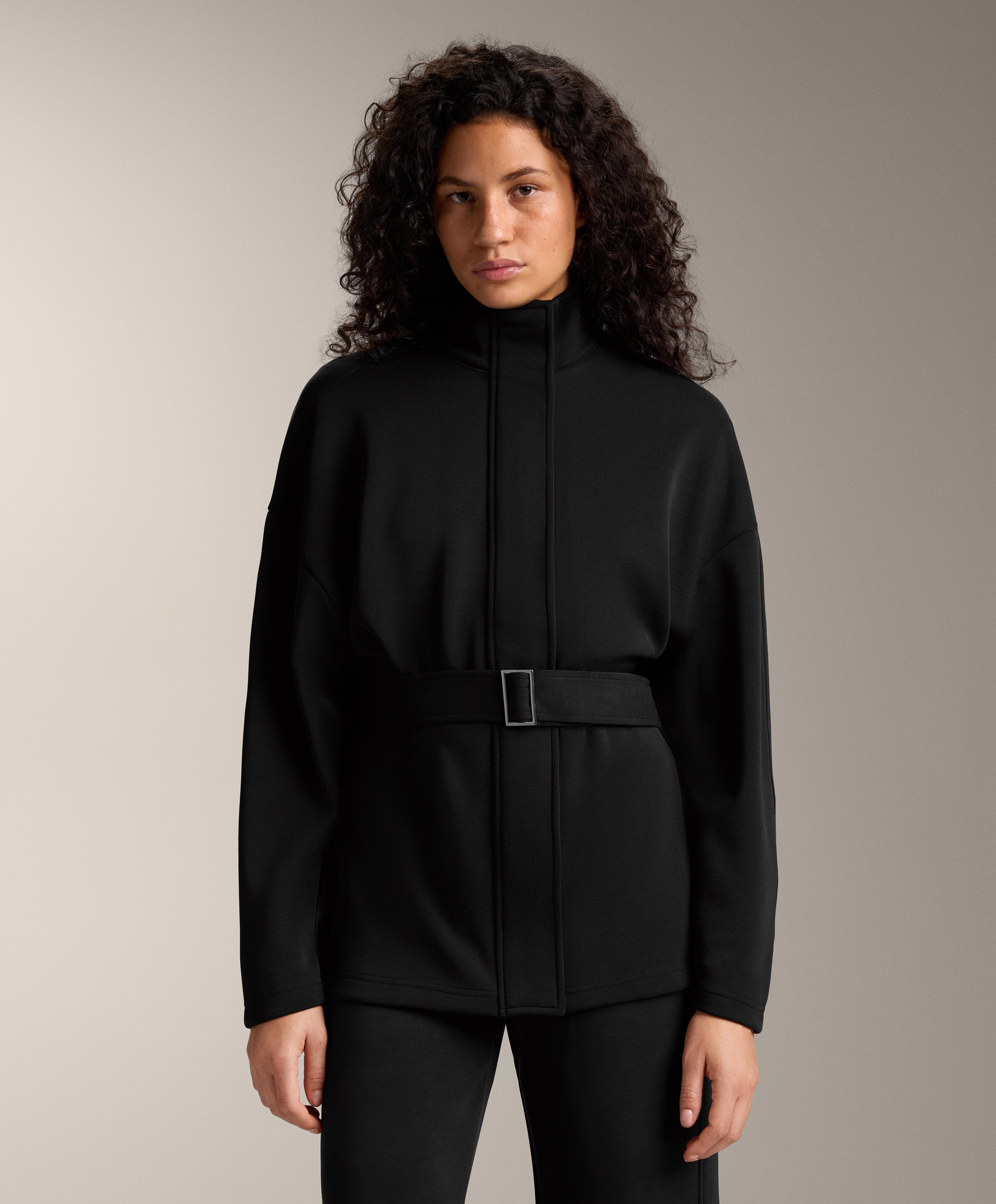 Lange Jacke mit Gürtel und Modalanteil brushed