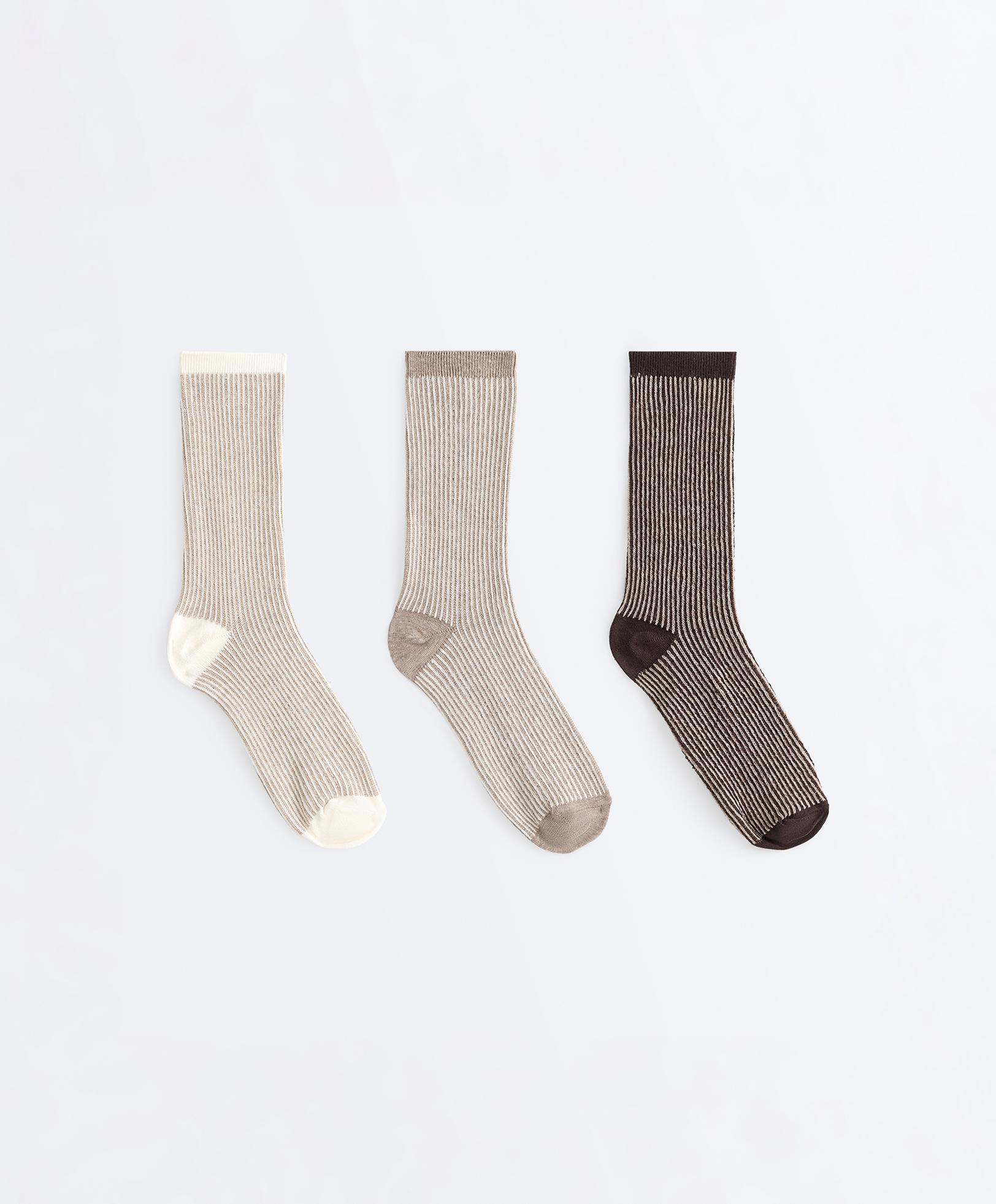 3 pairs of cotton blend classic textured socks — MINK