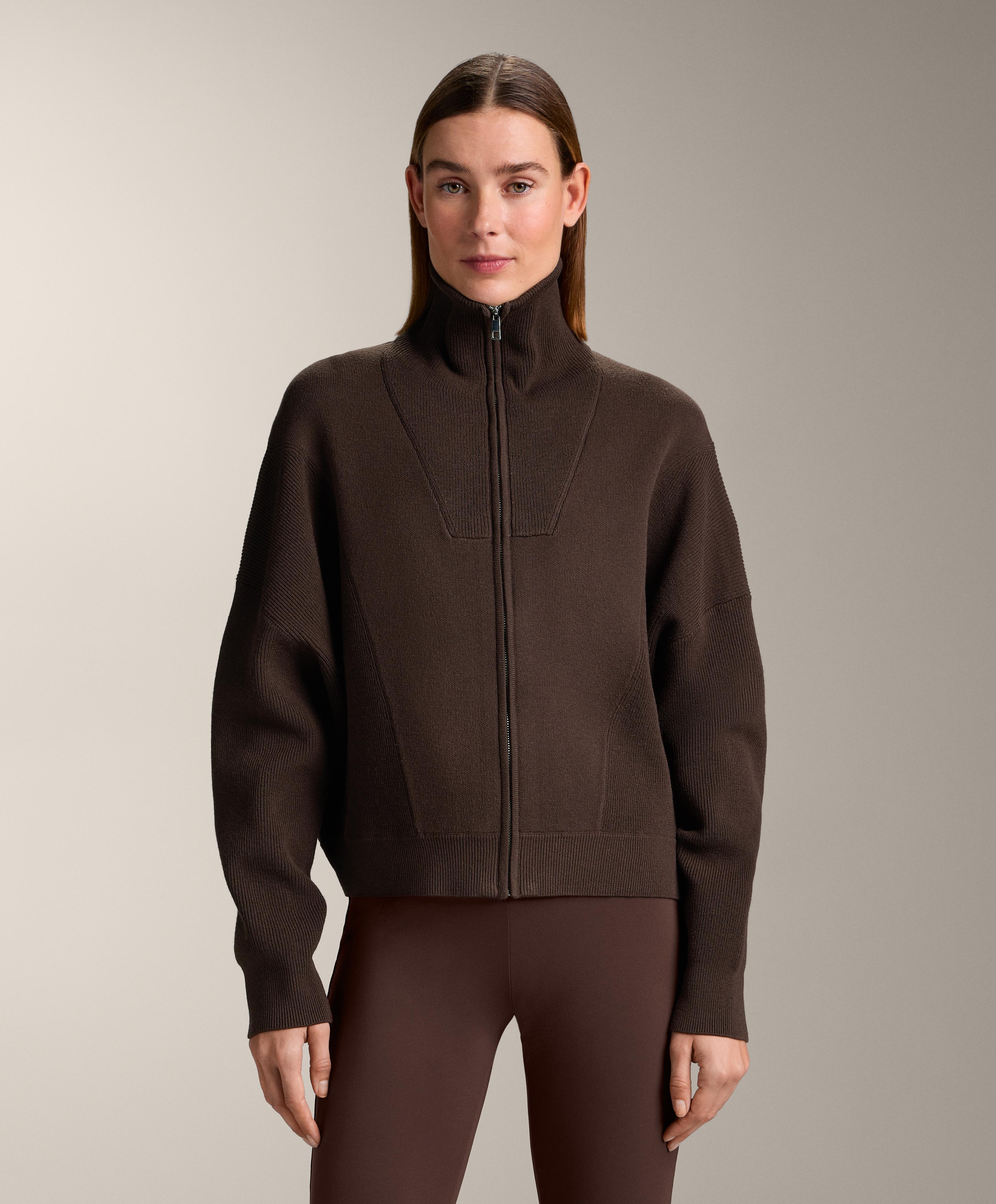 Rib collar knit jacket — BROWN
