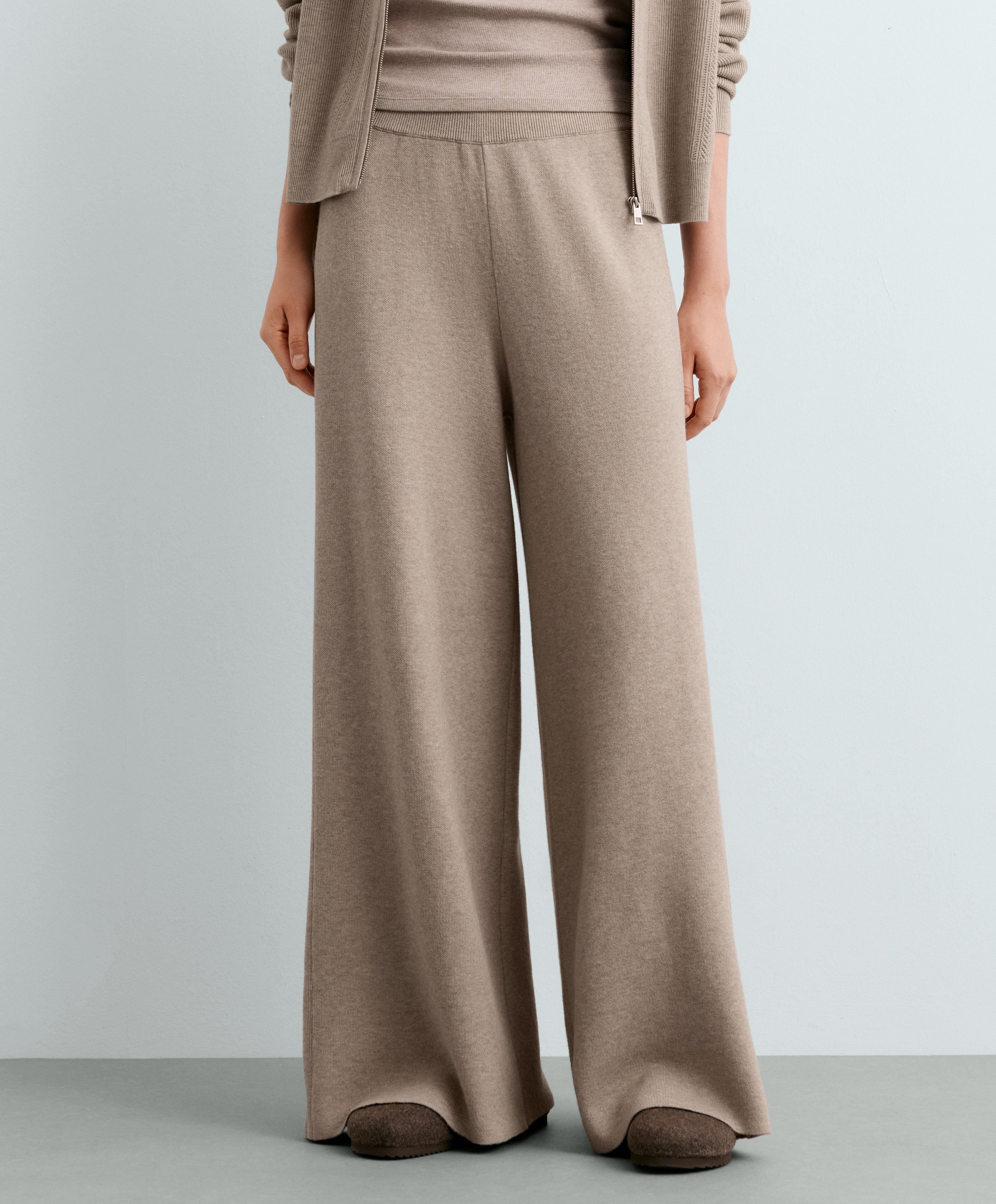 Openwork straight-leg knit trousers — SOFT MINK