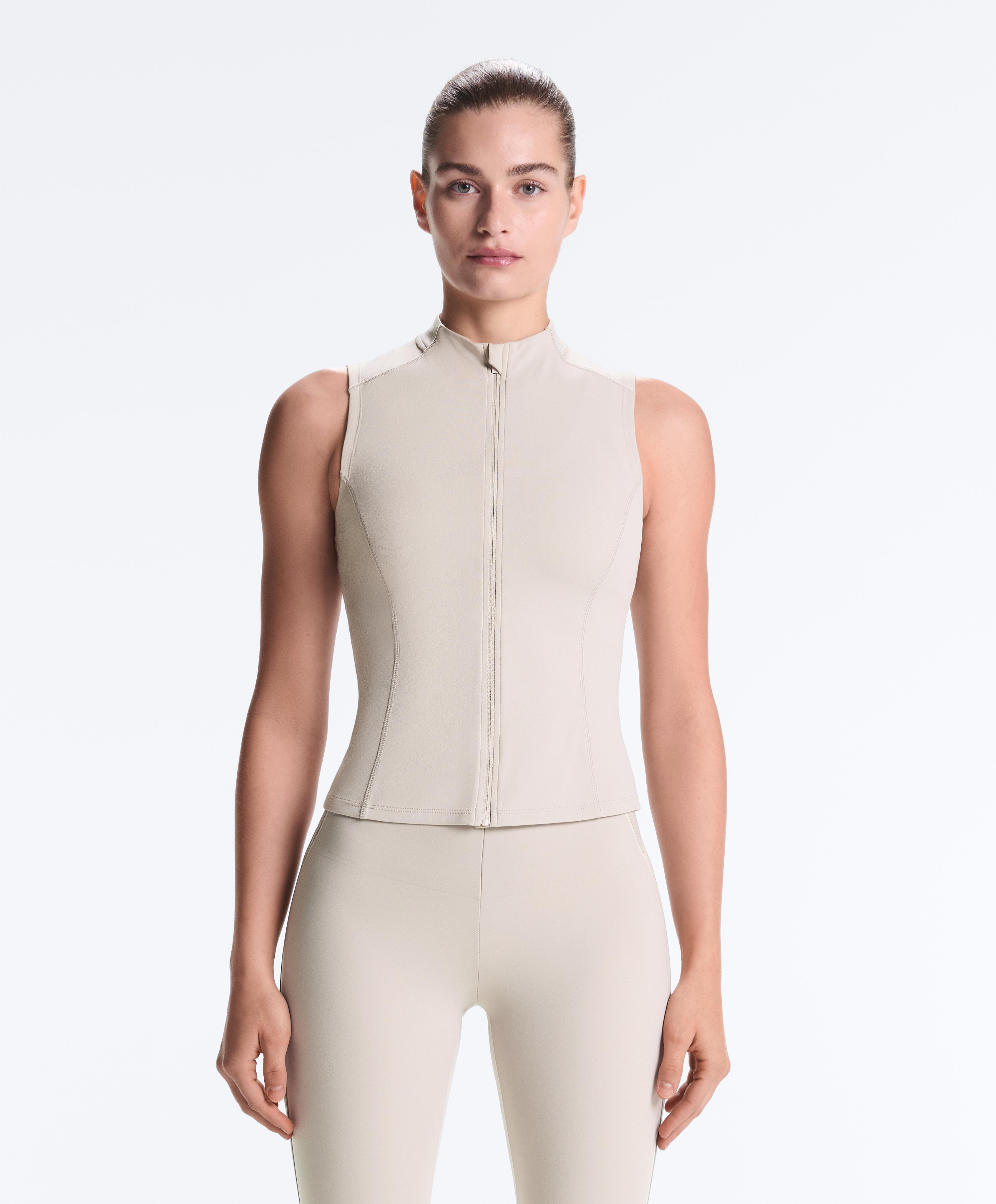 Sleeveless zip T-shirt — TAUPE                   