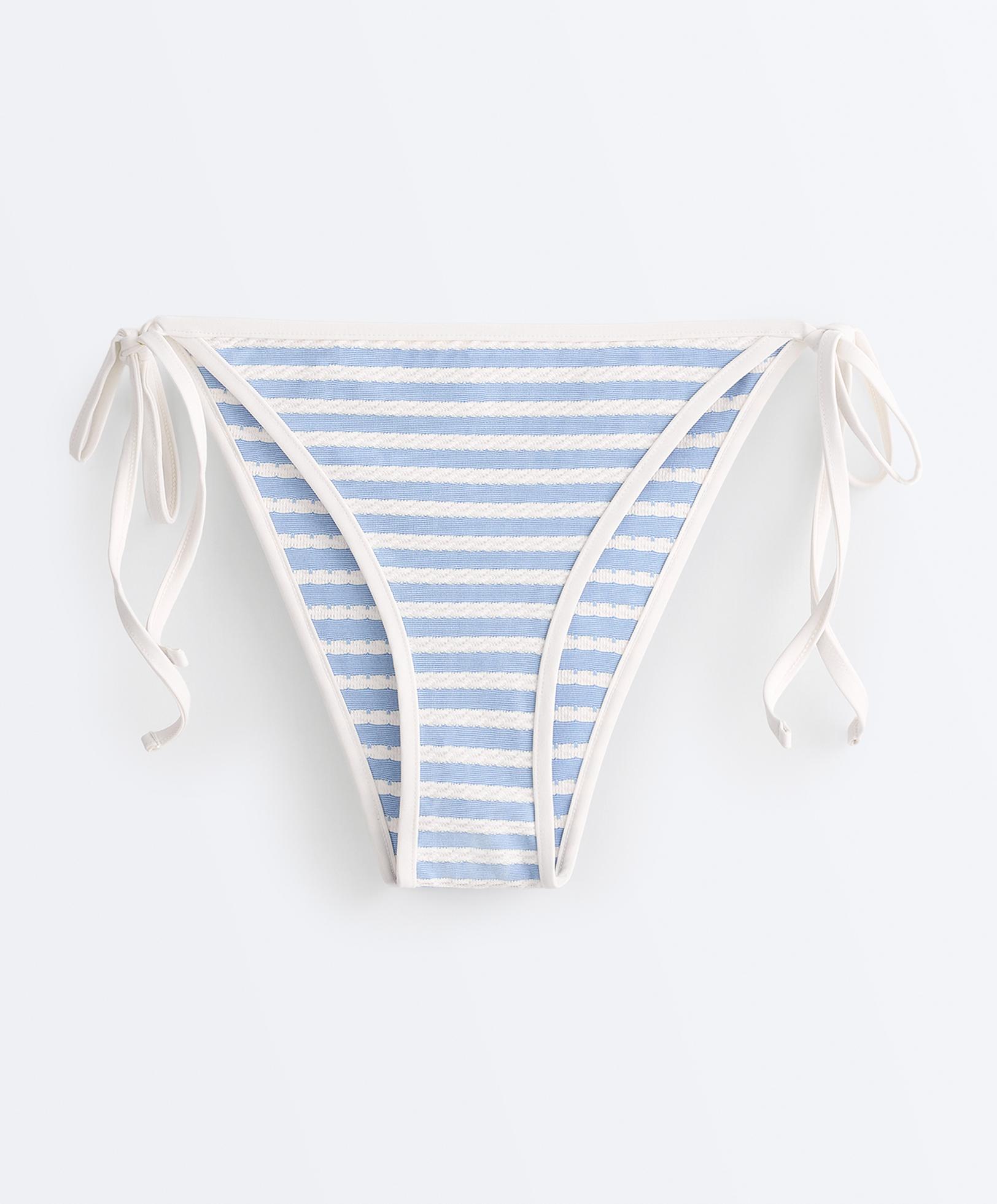 Textured stripe medium-coverage bikini briefs with ties — WASHED SKY BLUE